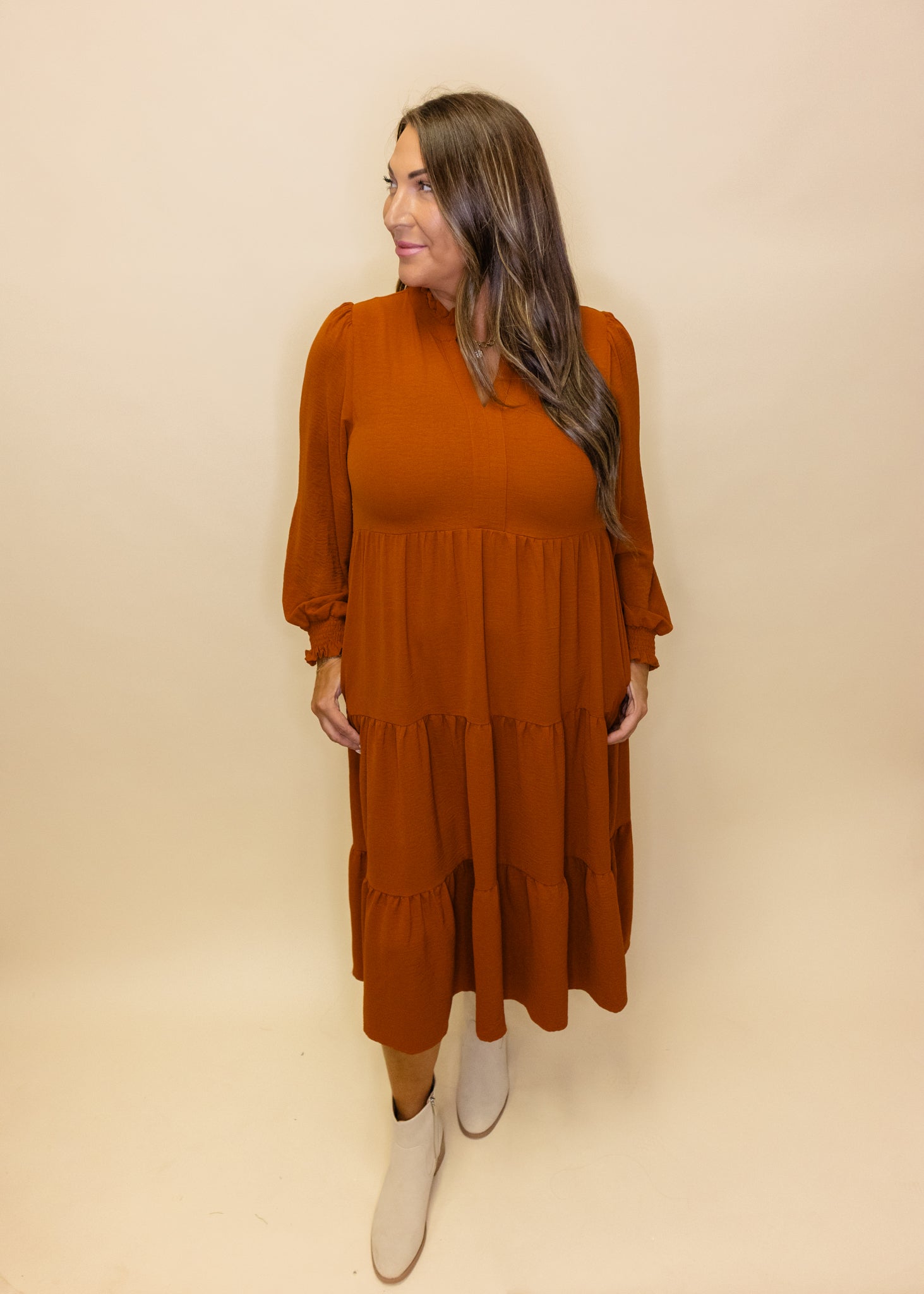 Toffee Long Sleeve Midi Dress