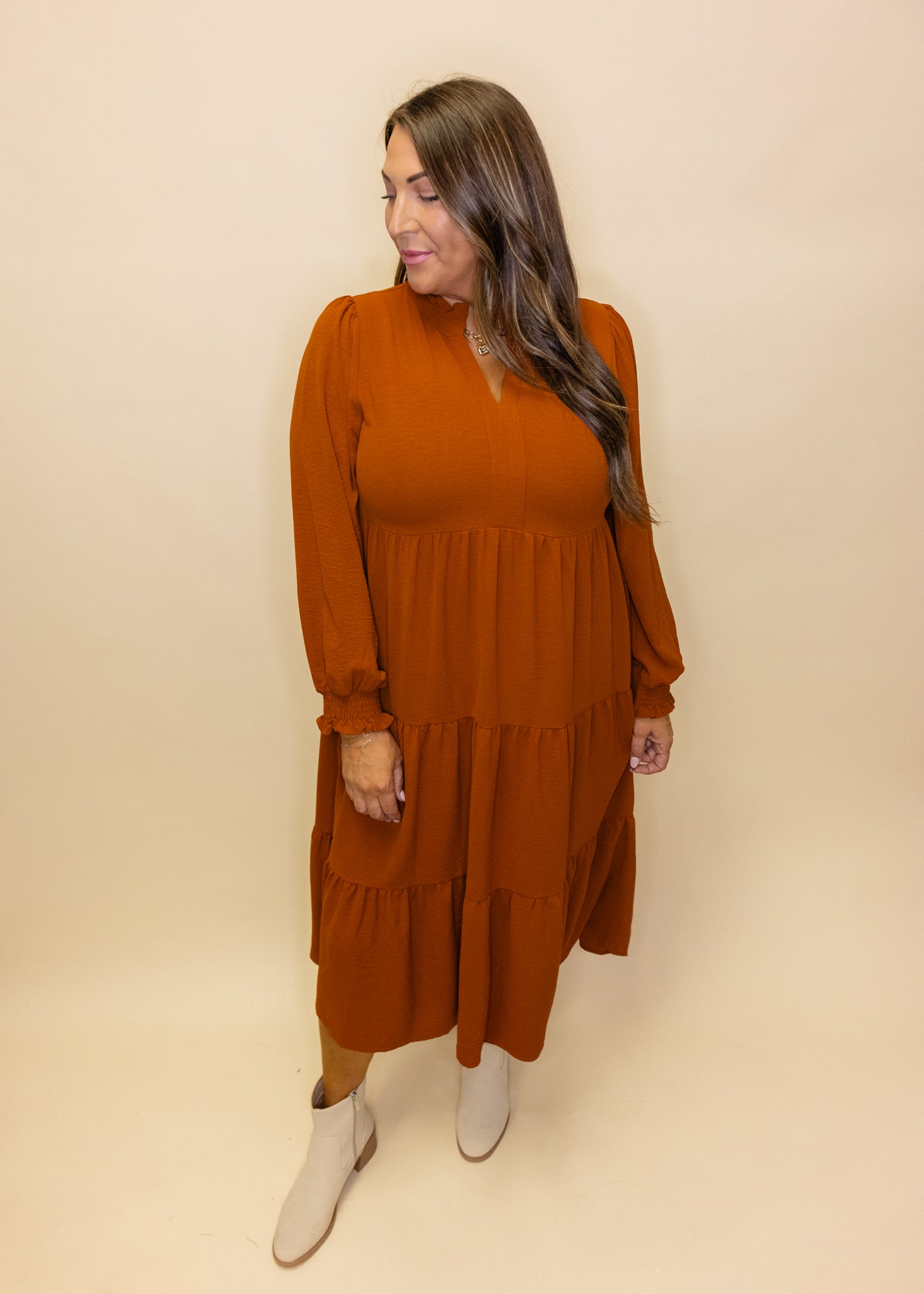 Toffee Long Sleeve Midi Dress