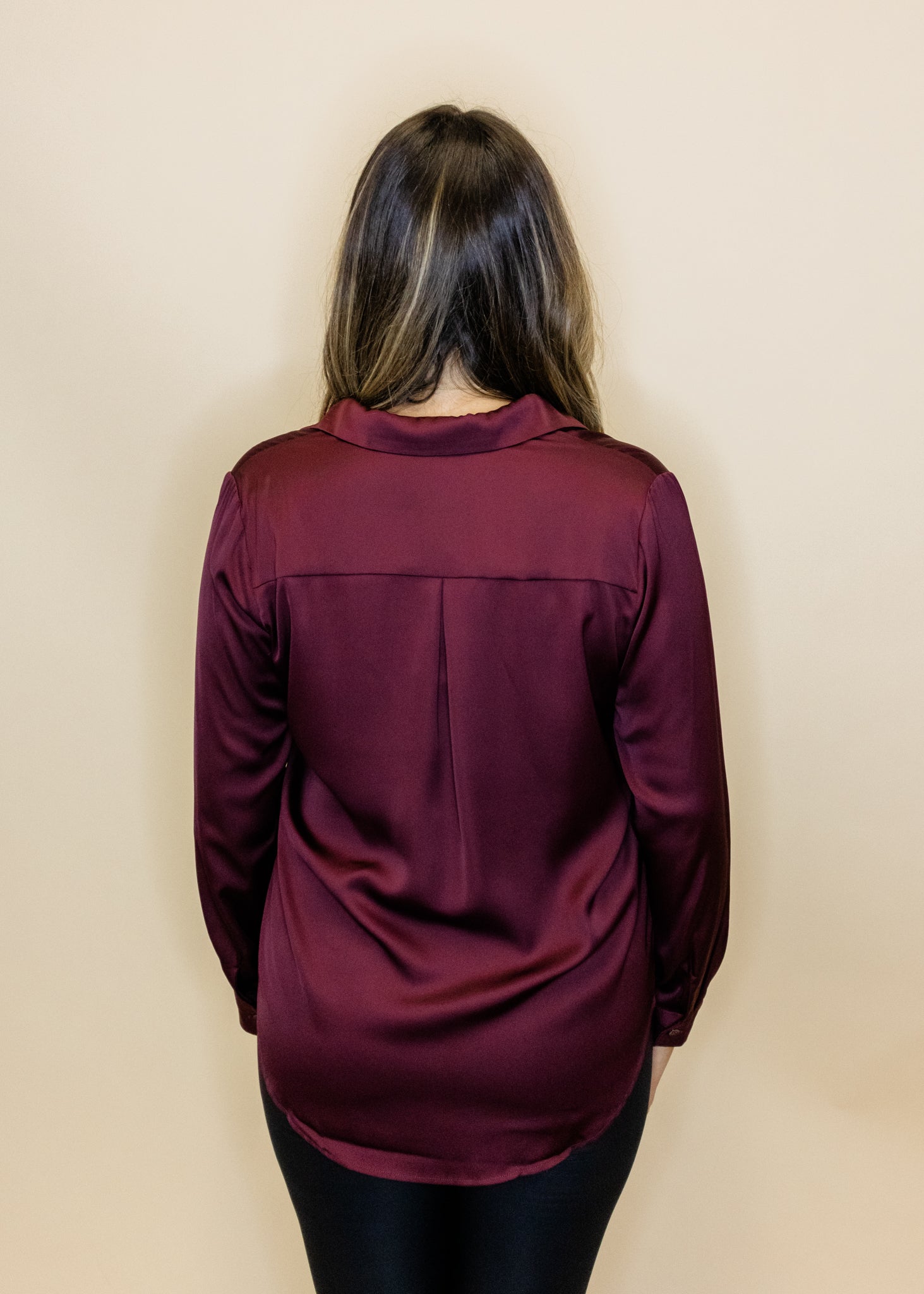 Plum Satin Button Up Top