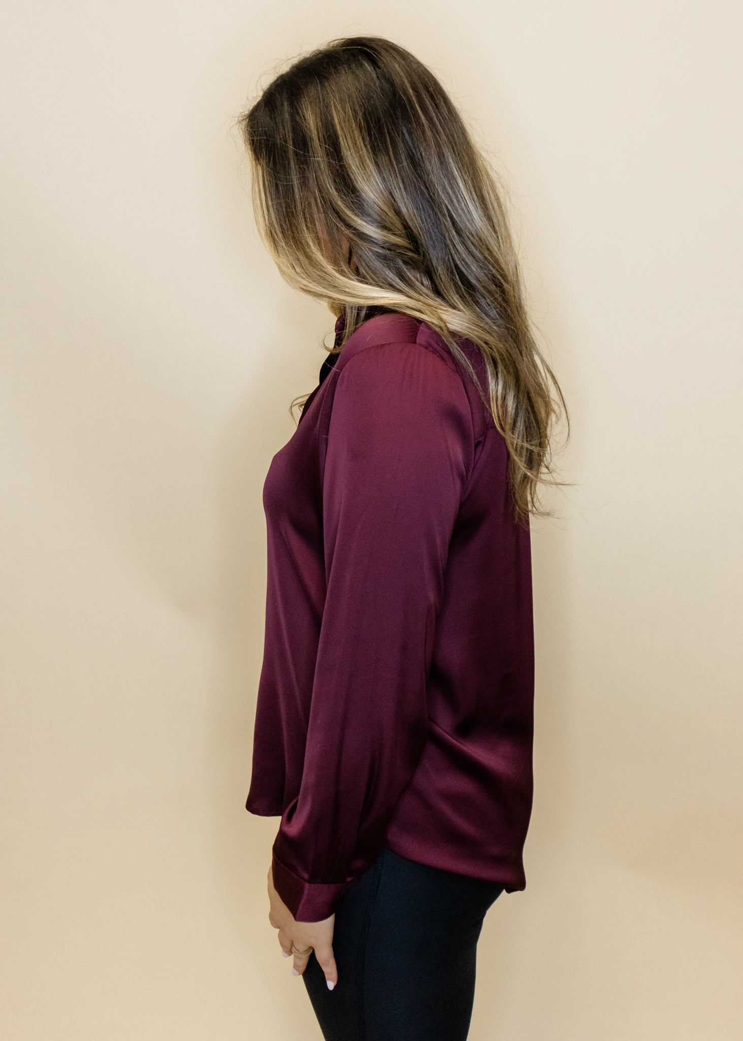 Plum Satin Button Up Top