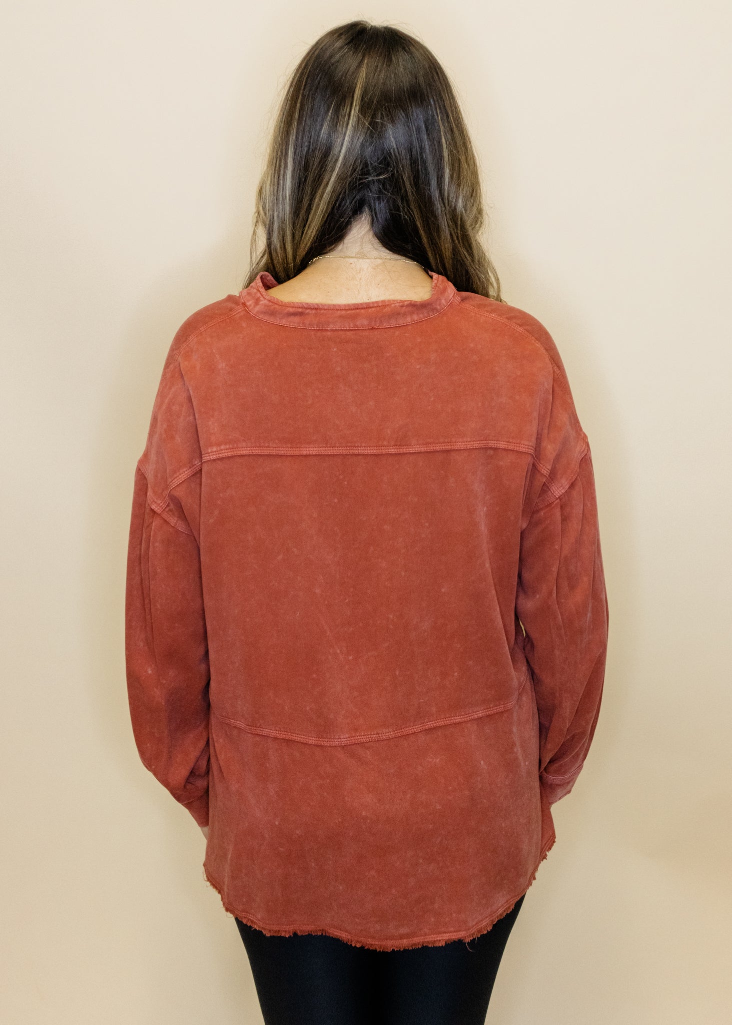 Rust Acid Wash Long Sleeve Top