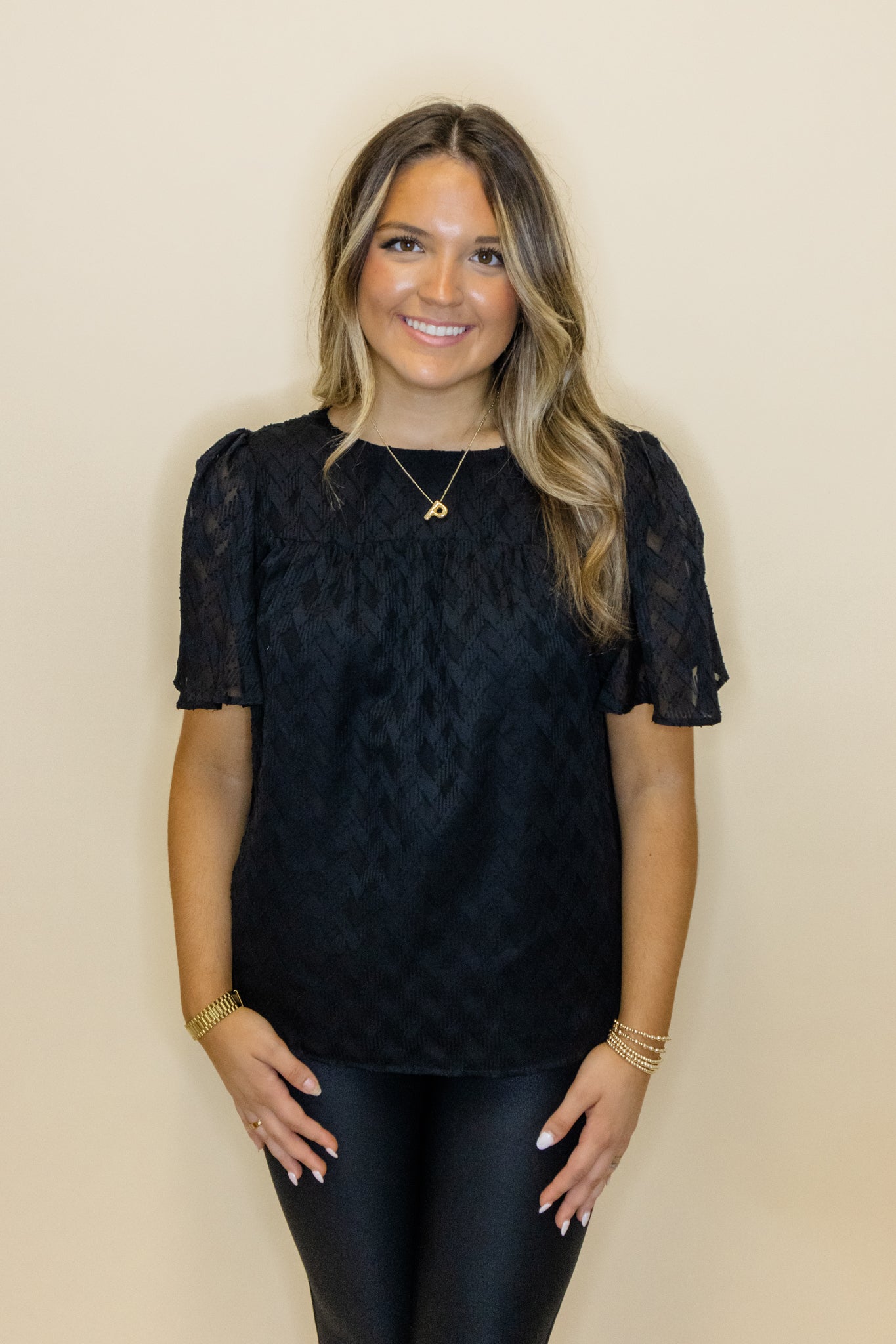 Black Ruffle Sleeve Top