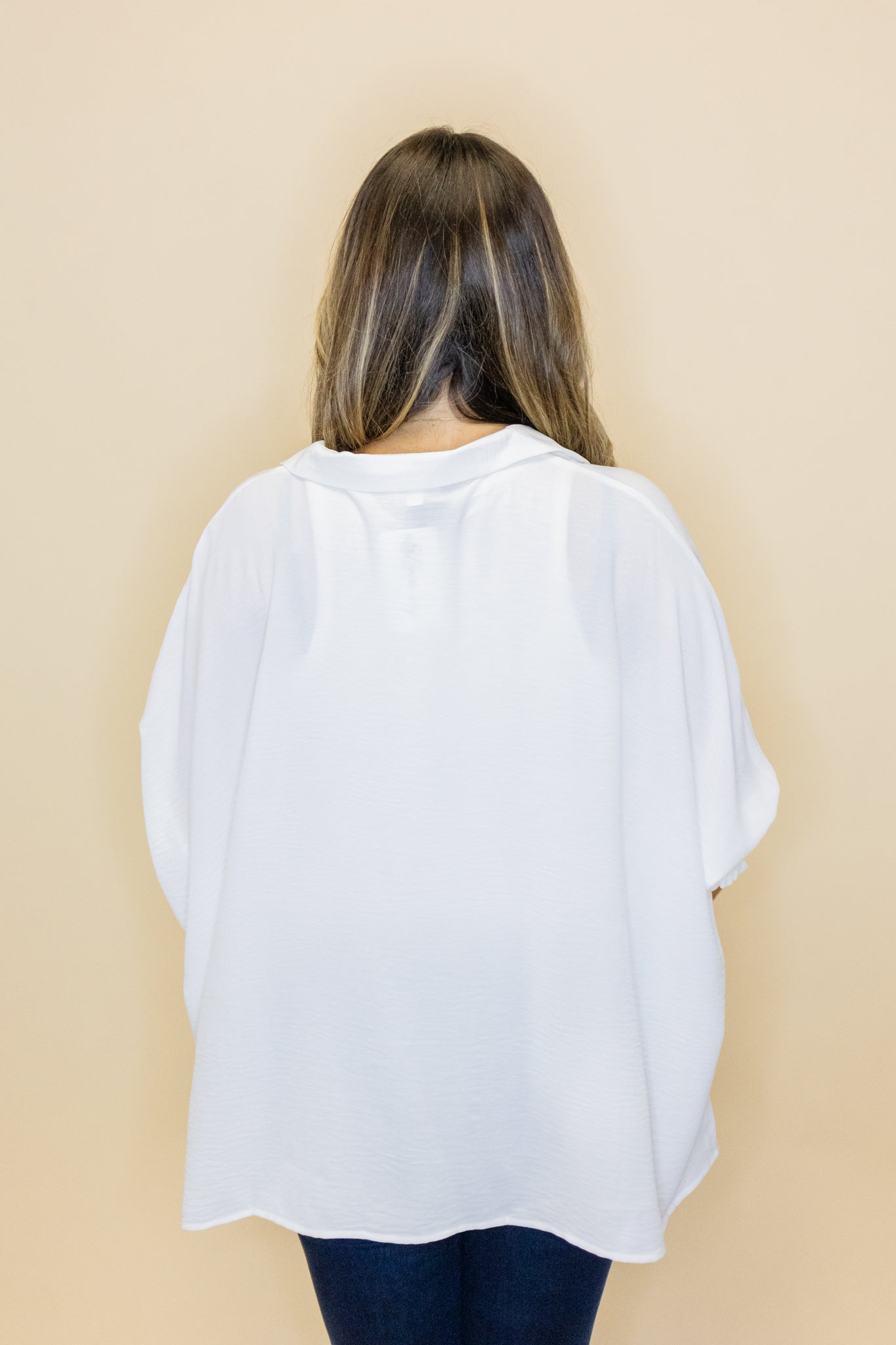 White Oversized Smocked Sleeve Top