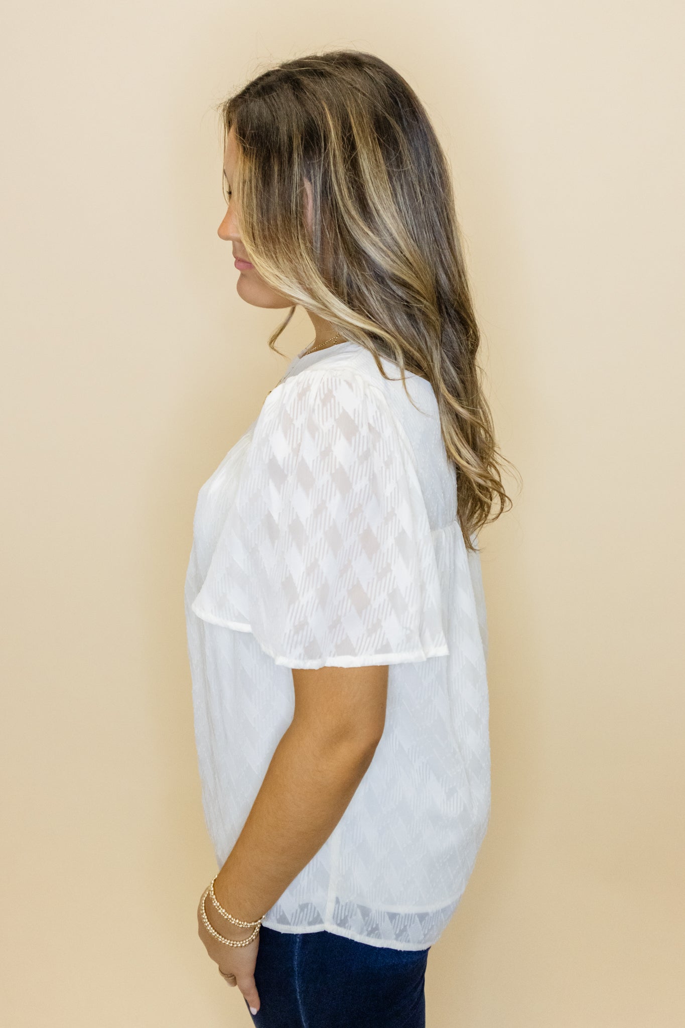 Cream Ruffle Sleeve Top