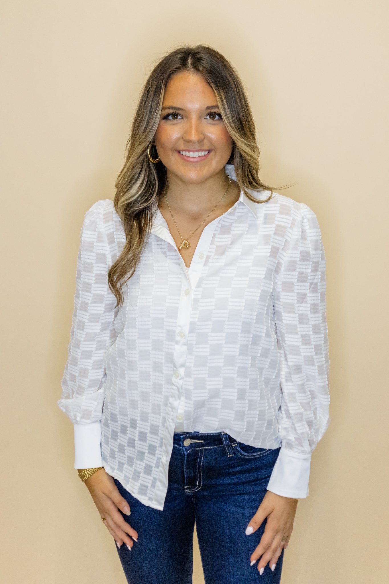 White Button Down Checkered Top