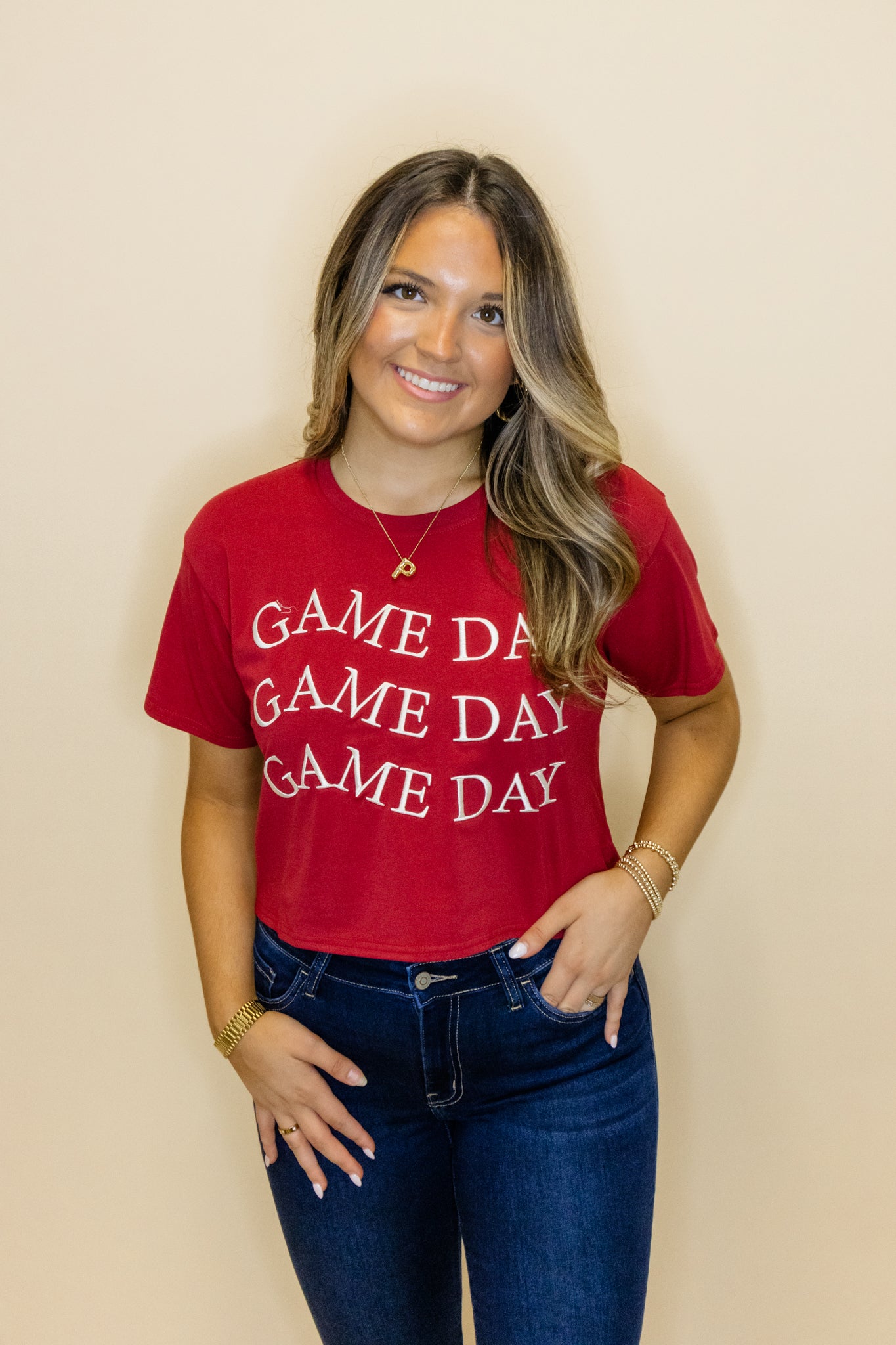 Crimson Game Day Crop Tee