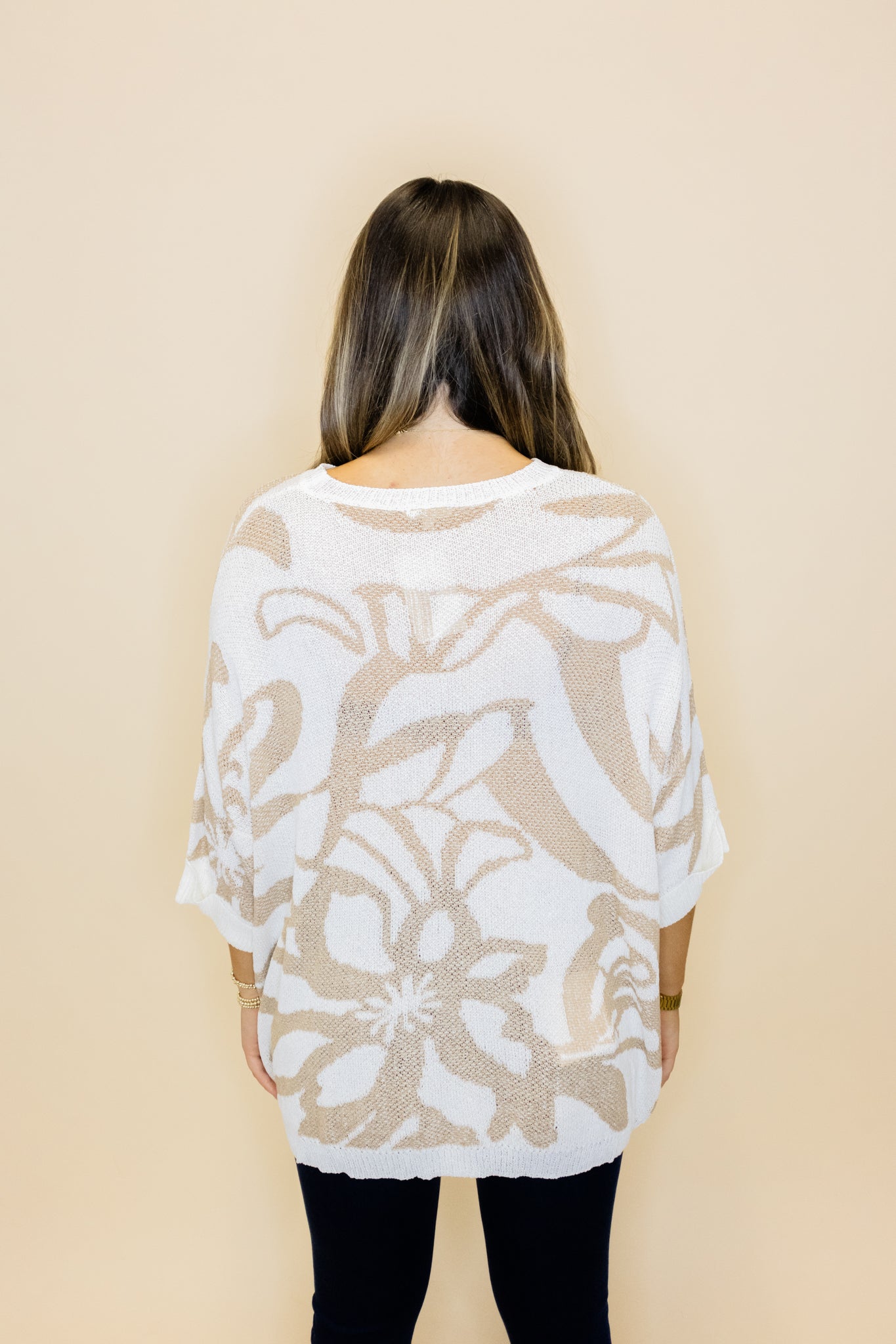 Ivory Print Pocket Sweater