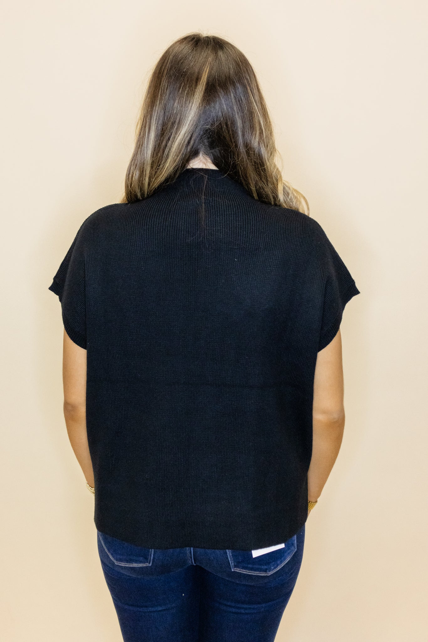 Black Mock Short Sleeve Sweater