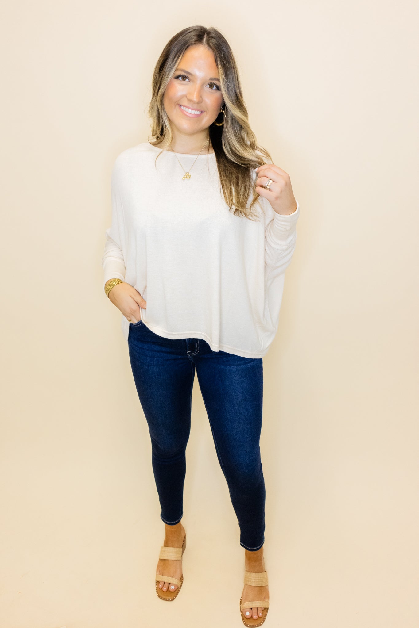 White Pocket Long Sleeve Top