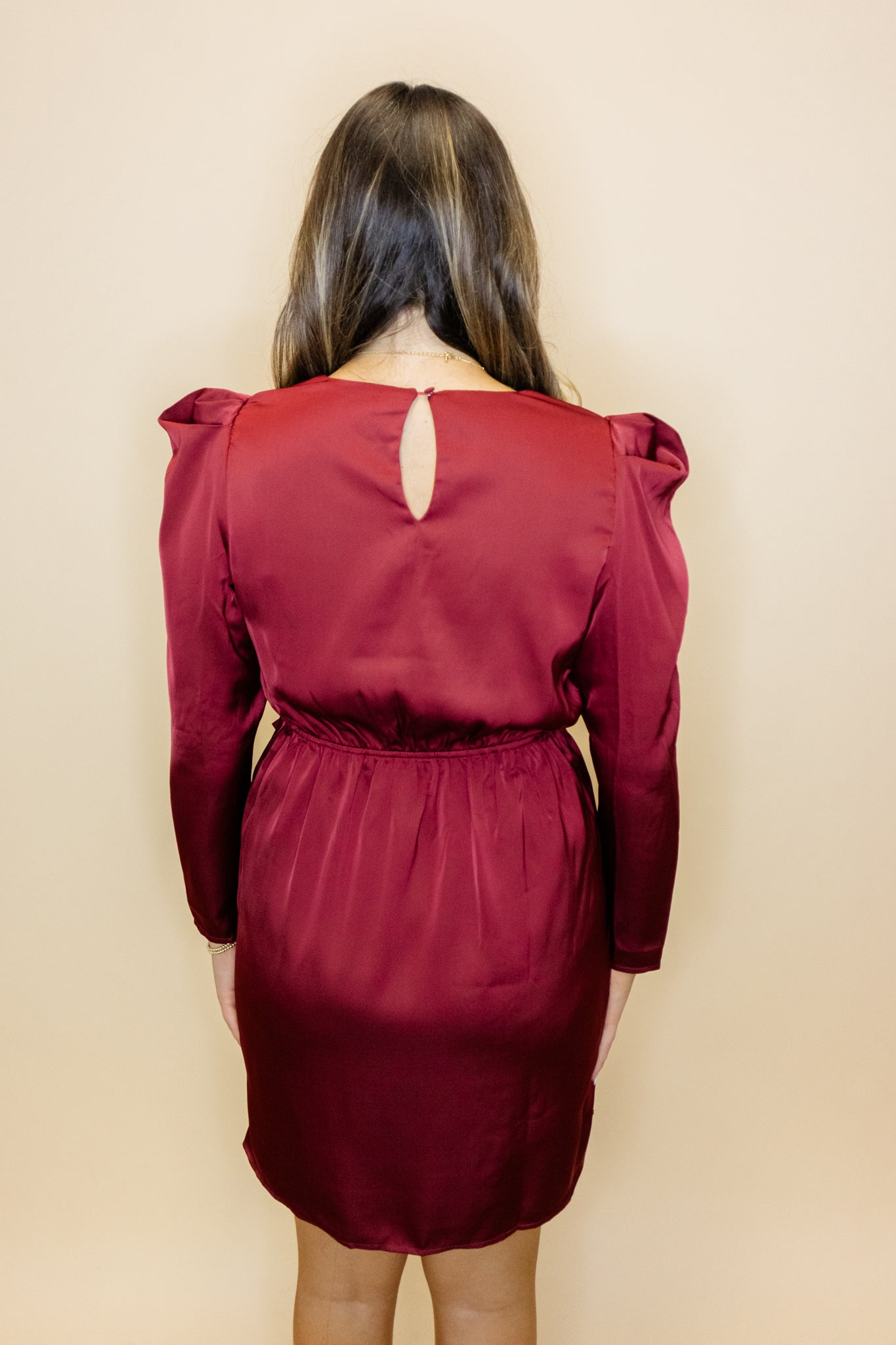 Burgundy Satin Draped Dress