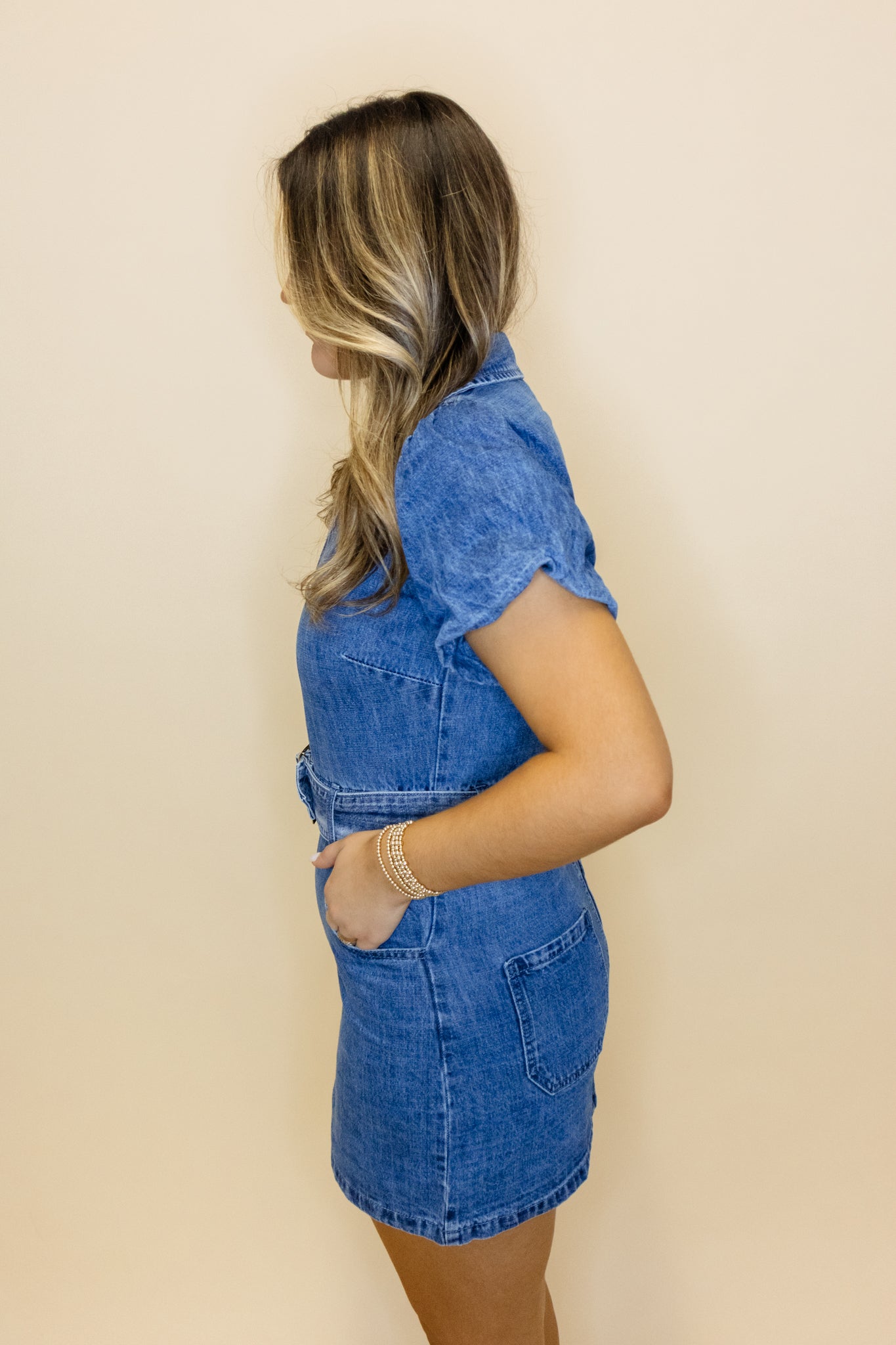 Denim Puff Sleeve Zipper Dress