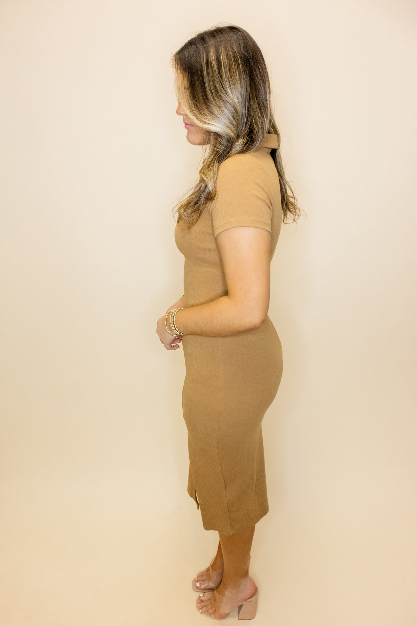 Camel Bodycon Midi Dress