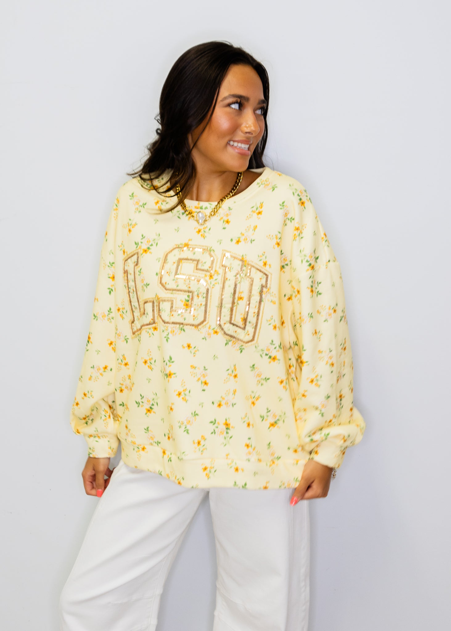 Licensed LSU Yellow Floral Initial Sweatshirt