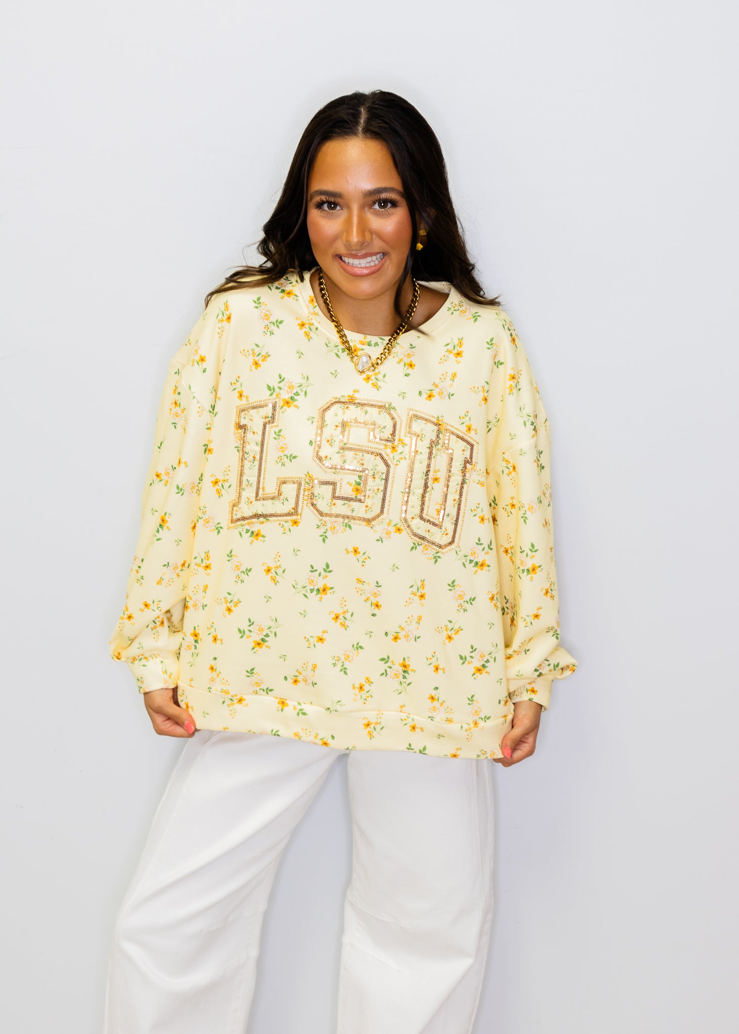Licensed LSU Yellow Floral Initial Sweatshirt