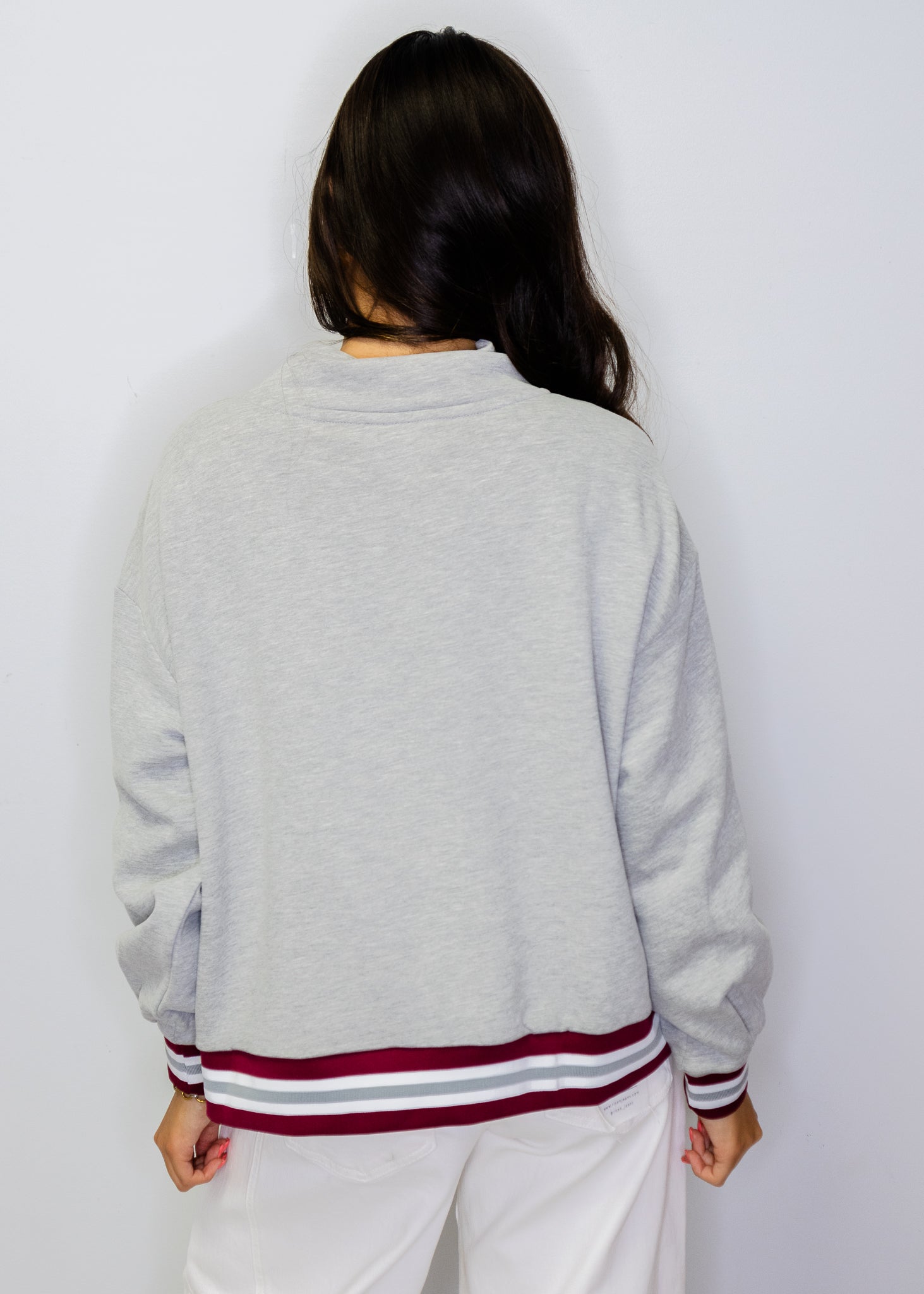 Licensed Miss State Grey Gingham Mascot Mock Neck Sweatshirt