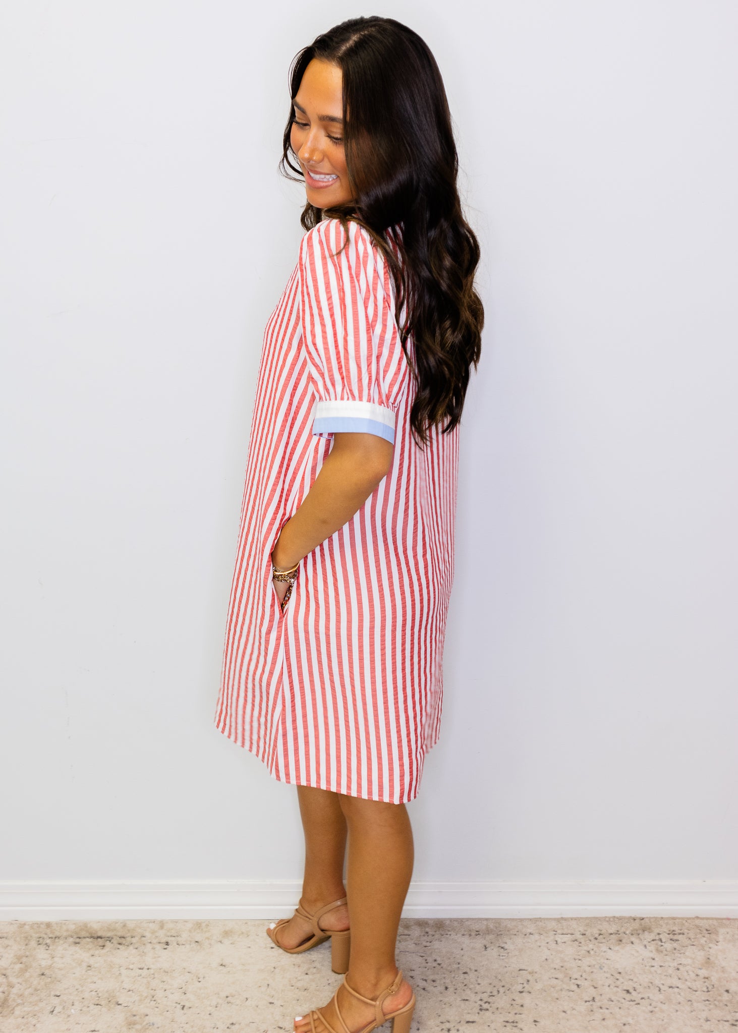 Red Stripe Border Detail Dress