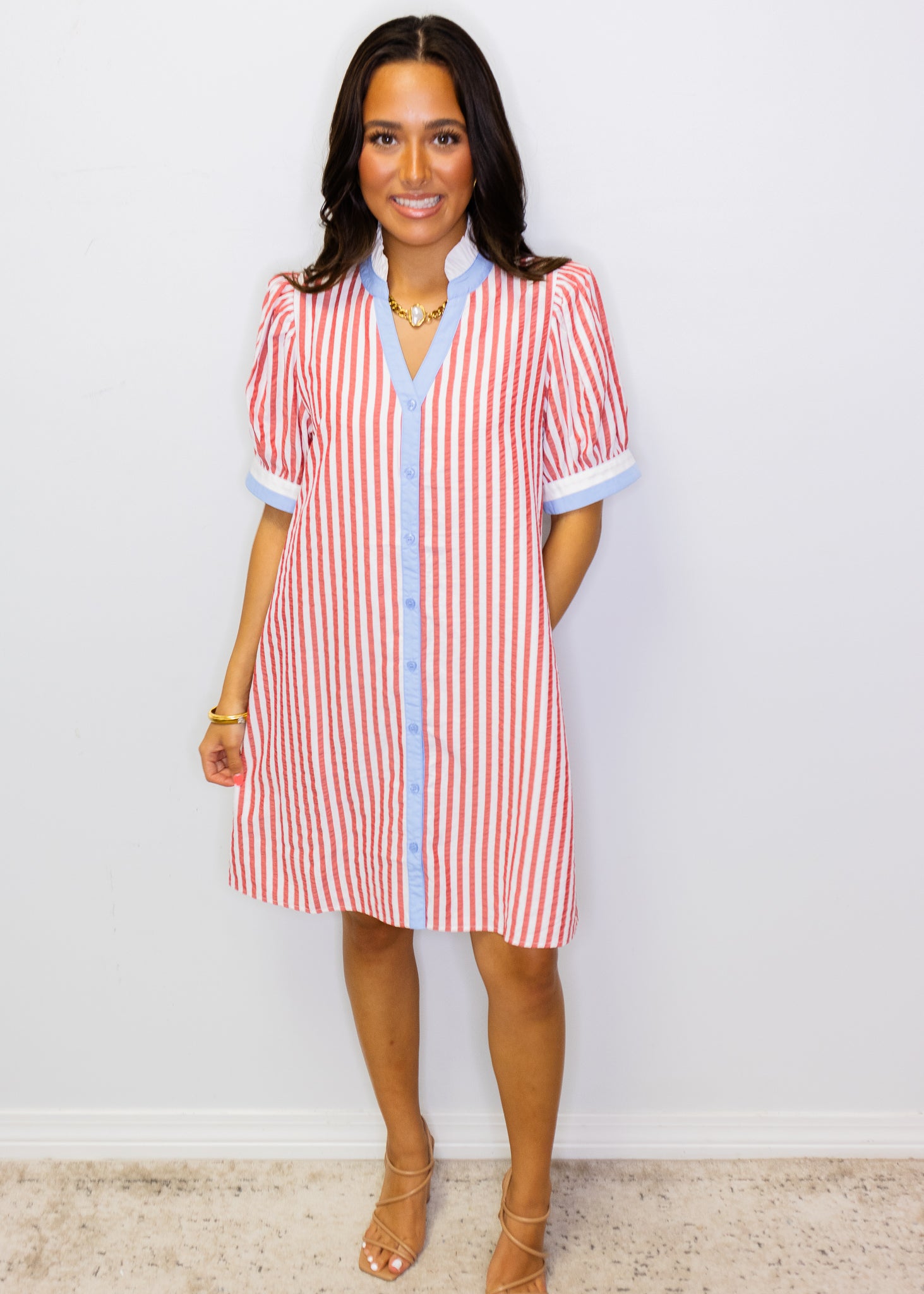 Red Stripe Border Detail Dress