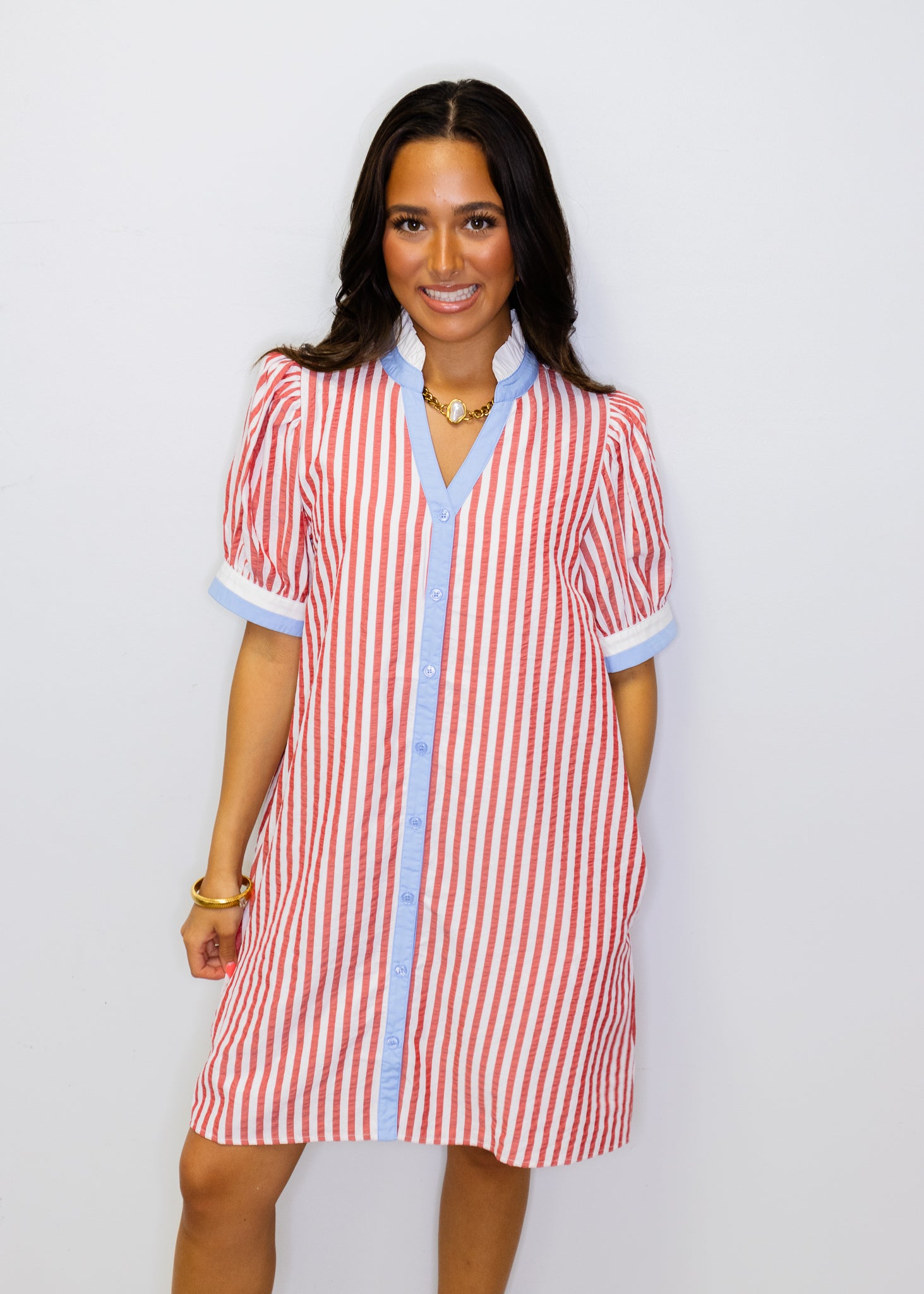 Red Stripe Border Detail Dress
