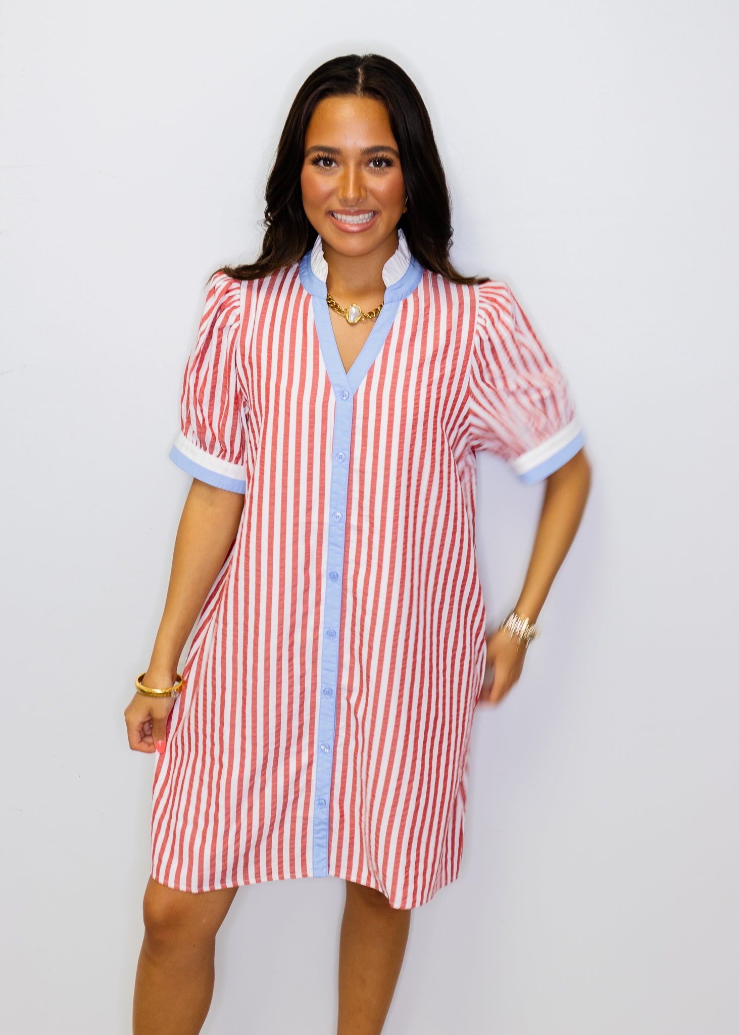 Red Stripe Border Detail Dress