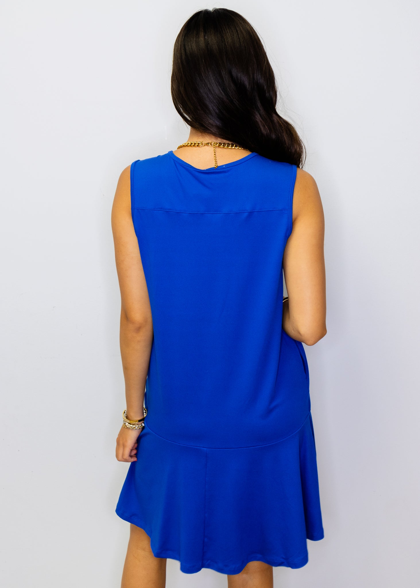 Royal Blue Split Neck Flounce Dress