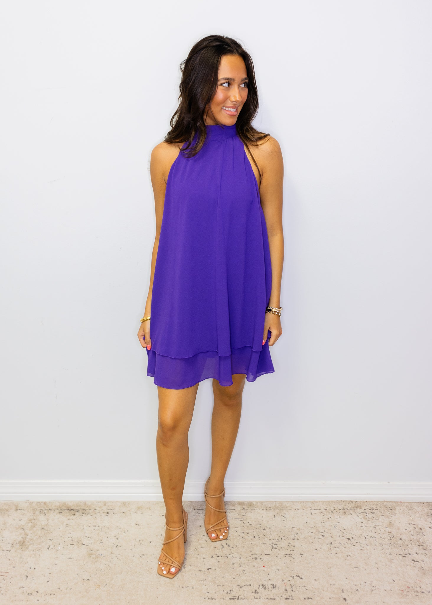 Purple Halter Chiffon Dress