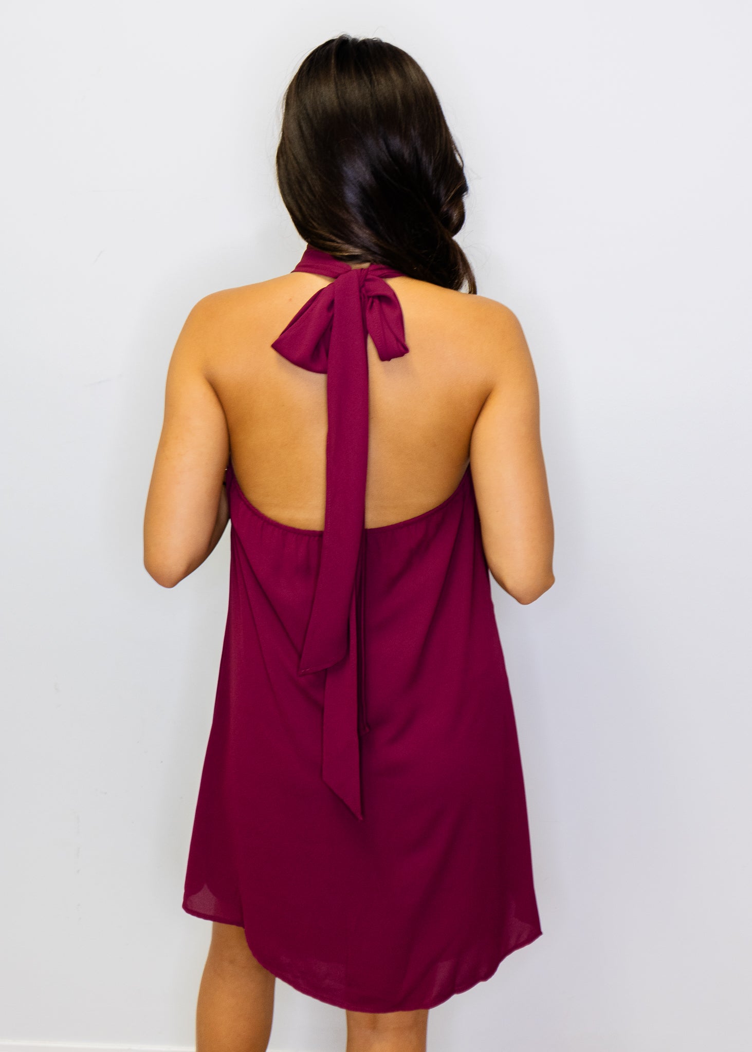 Wine Halter Neck Draped Mini Dress