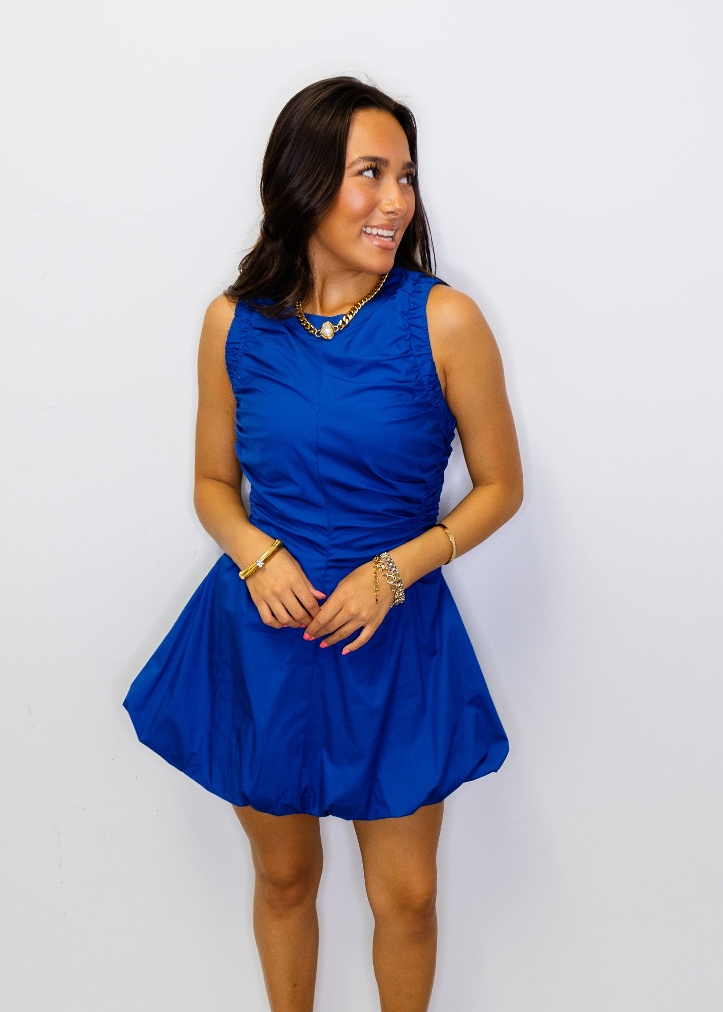 Cobalt Blue Ruched Bubble Dress