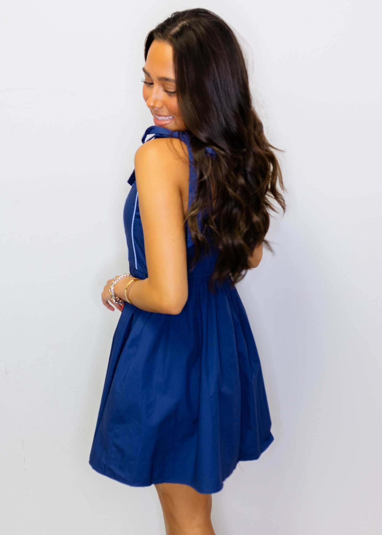 Navy Blue Contrast Piping Dress