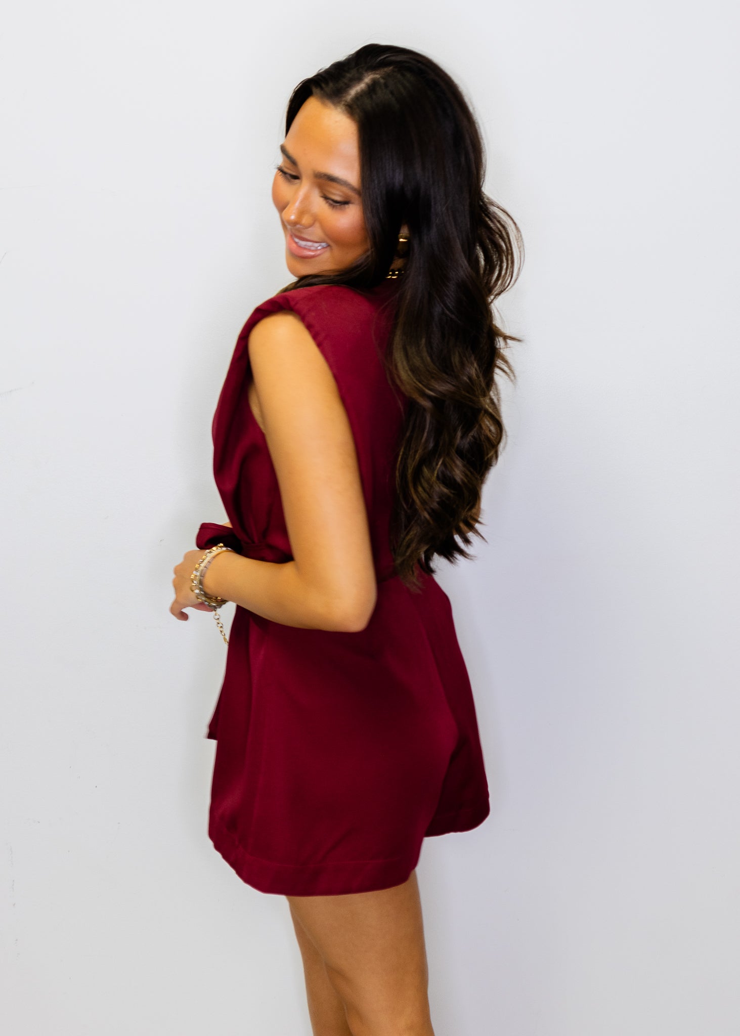 Maroon Sleeveless Tie Waist Romper