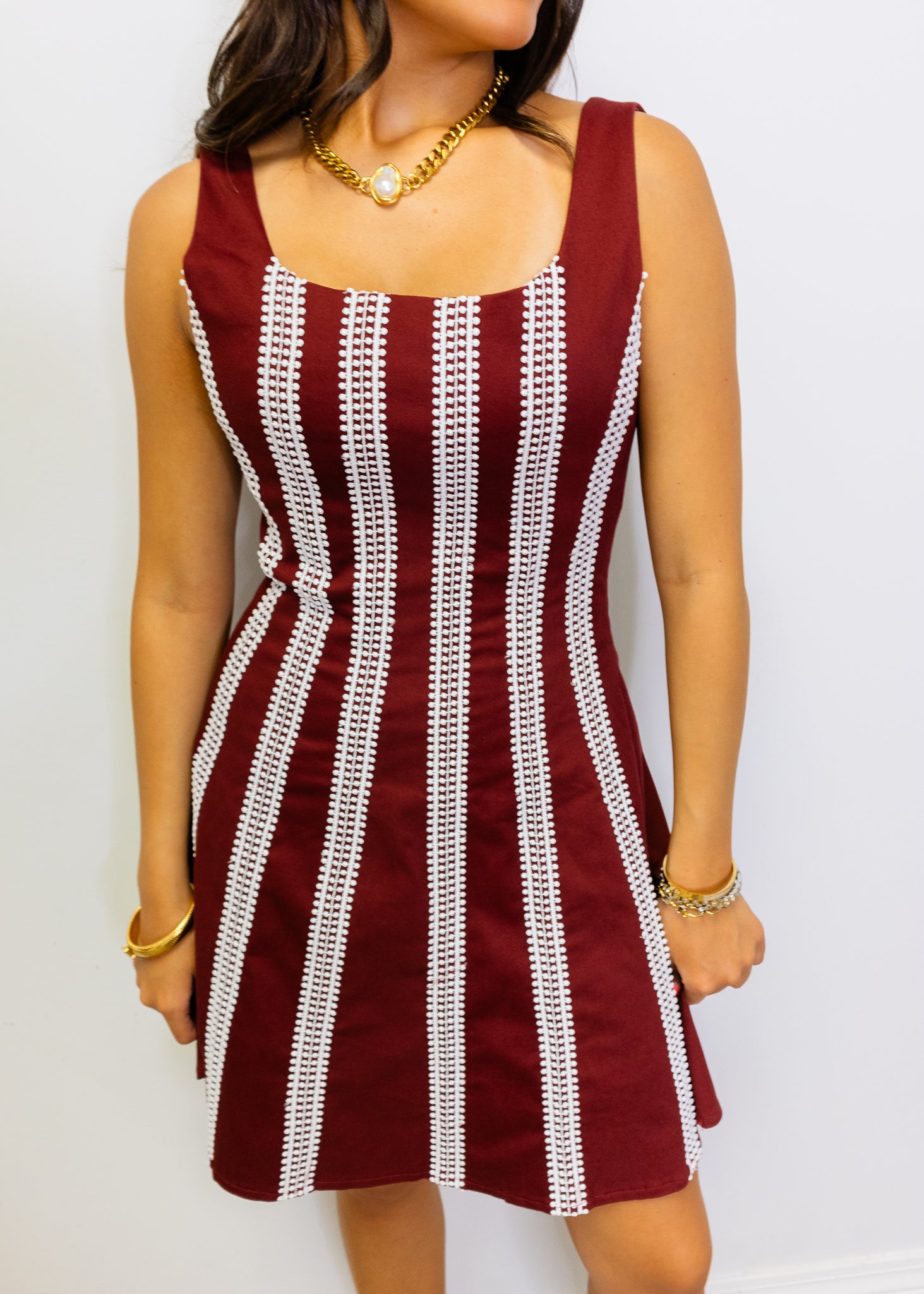 Maroon & White Stripe Dress