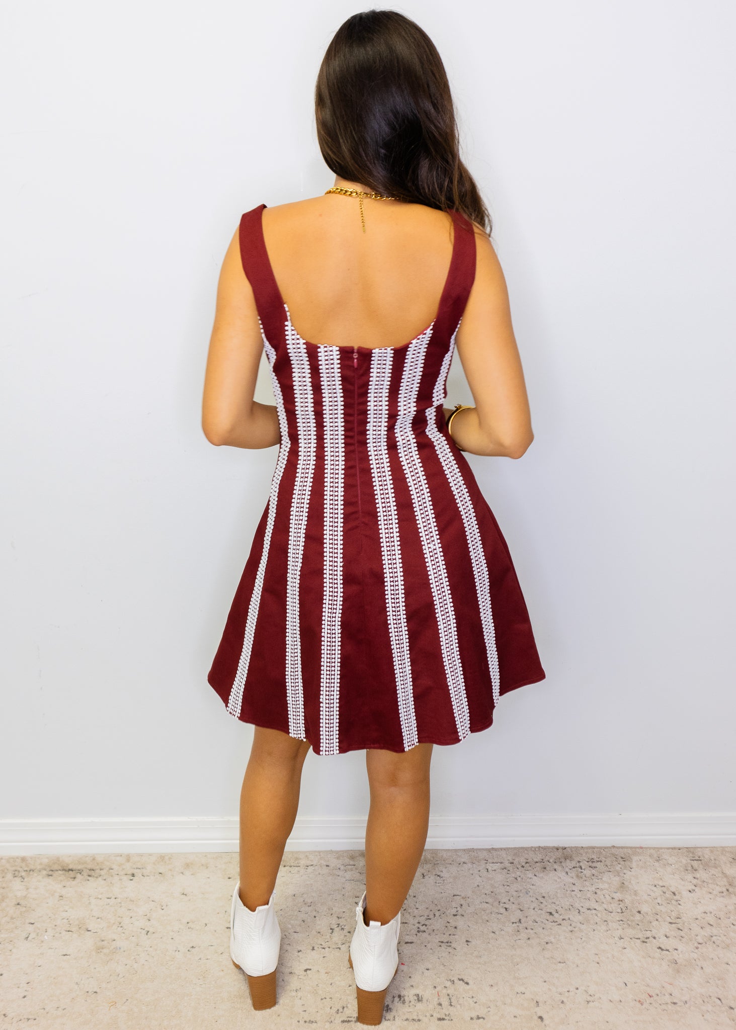 Maroon & White Stripe Dress