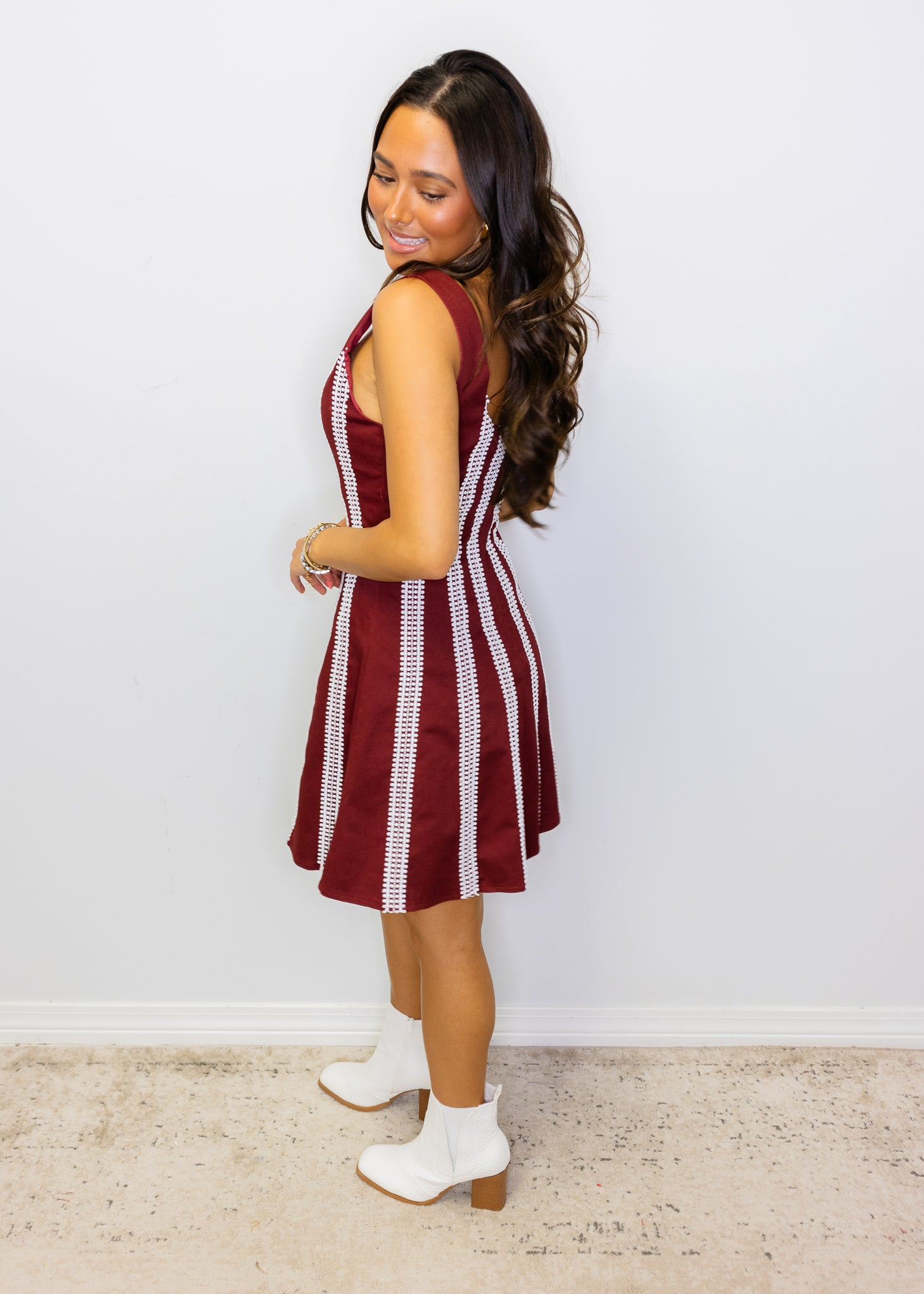 Maroon & White Stripe Dress
