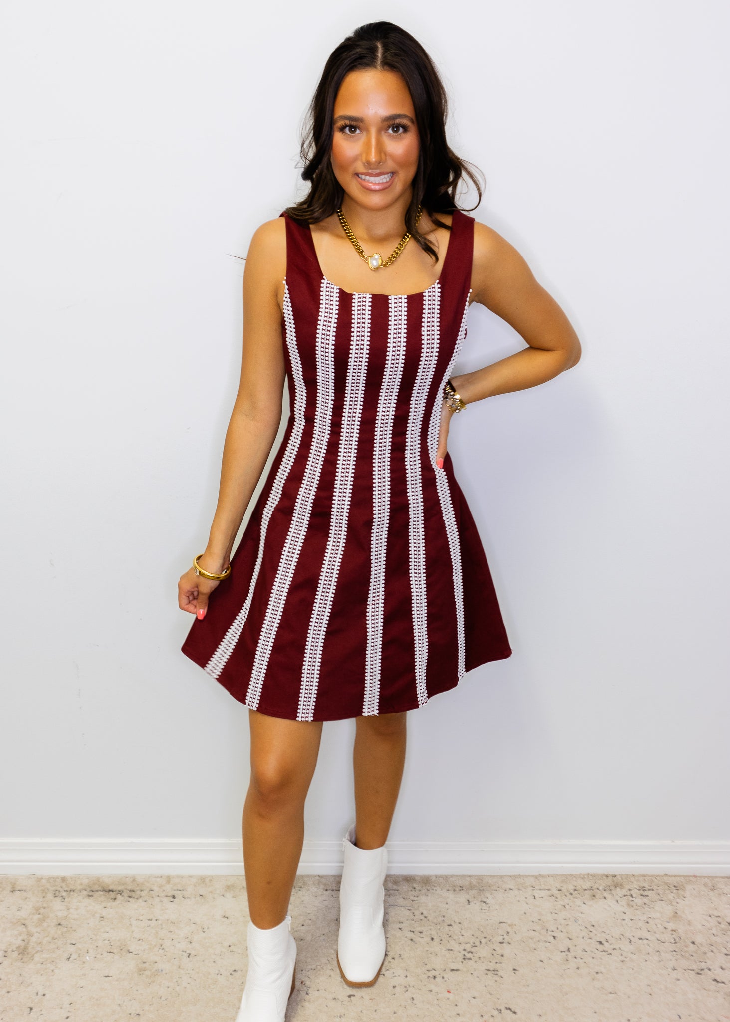 Maroon & White Stripe Dress