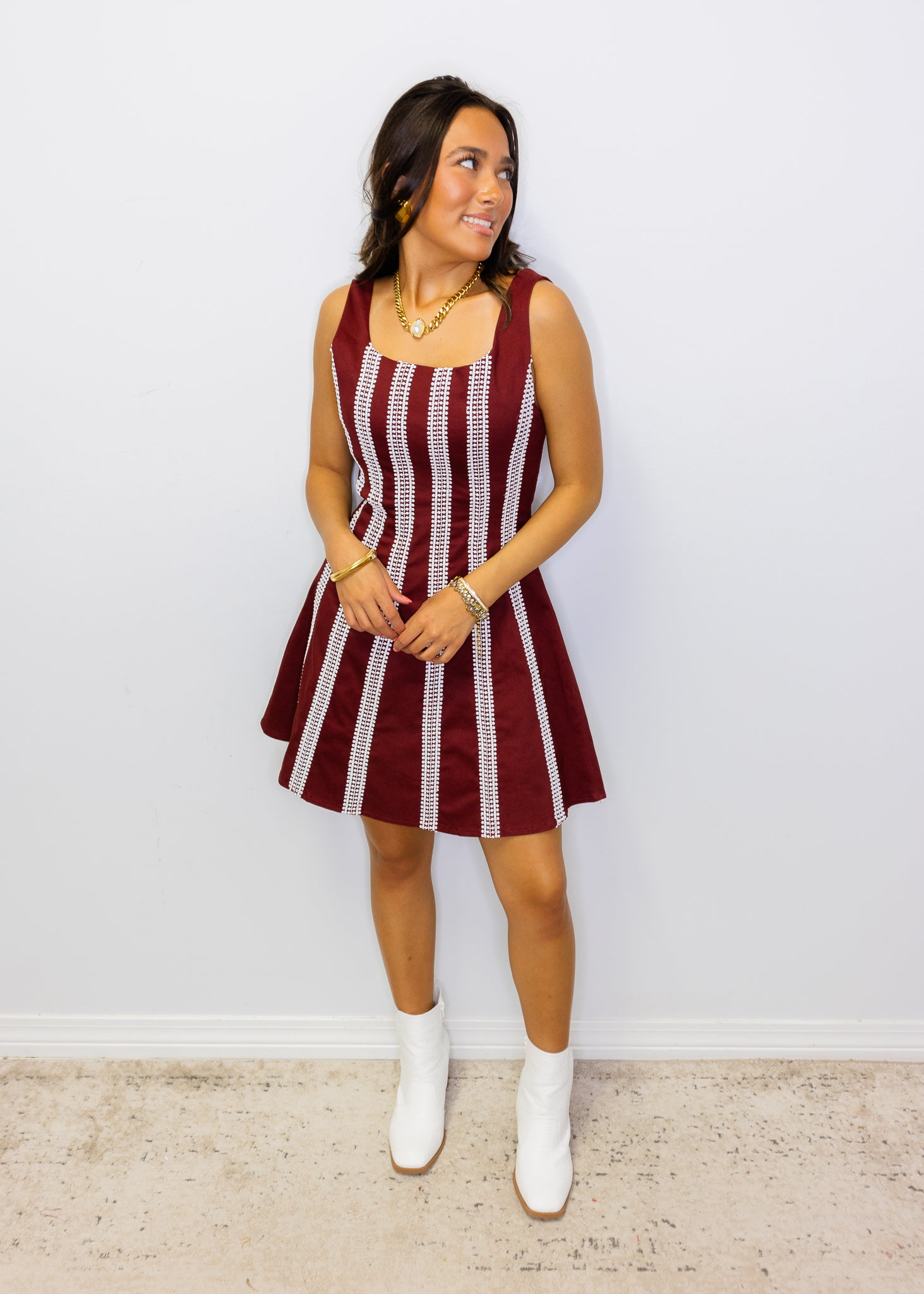 Maroon & White Stripe Dress