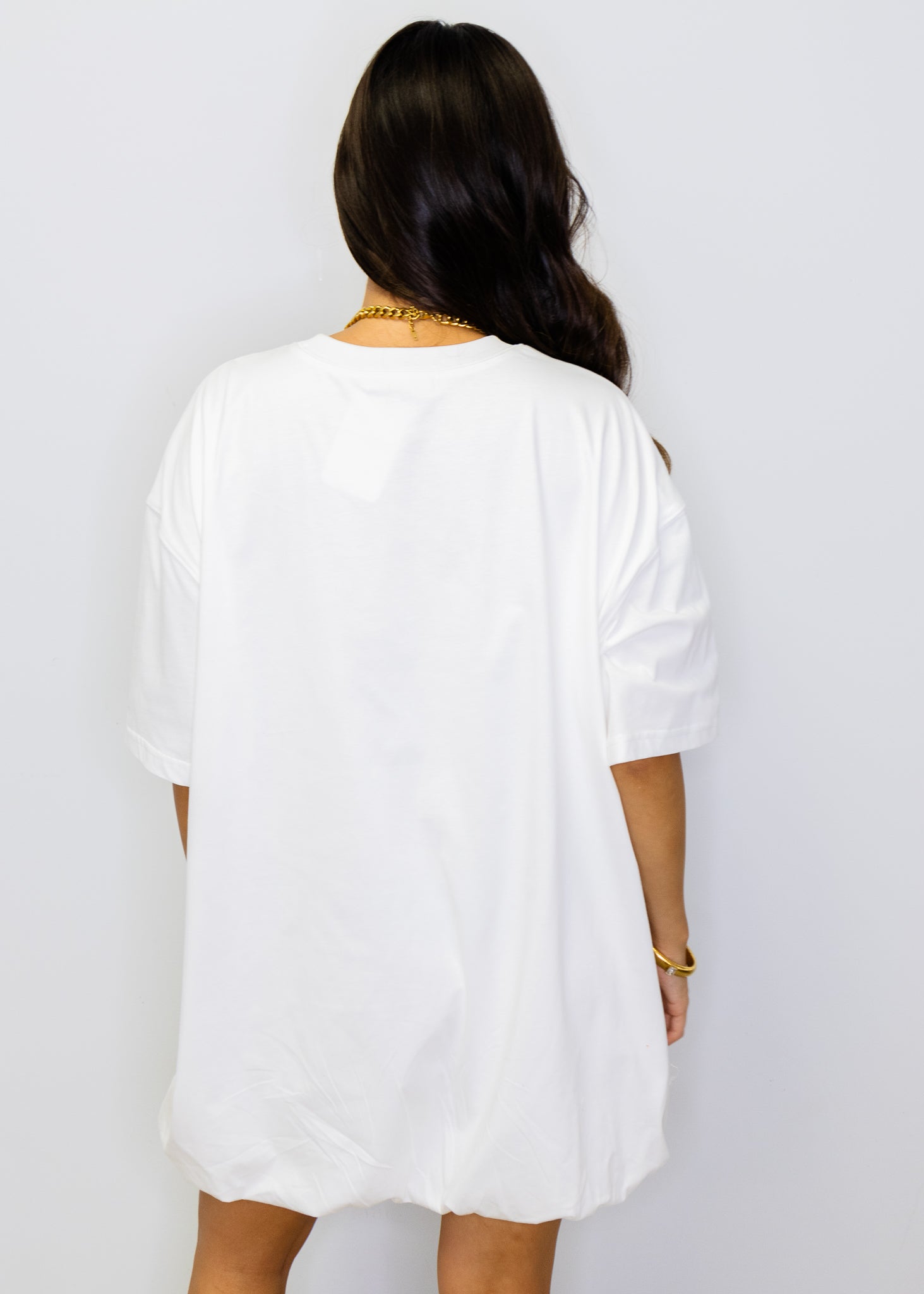 White Cotton Balloon Hem Dress