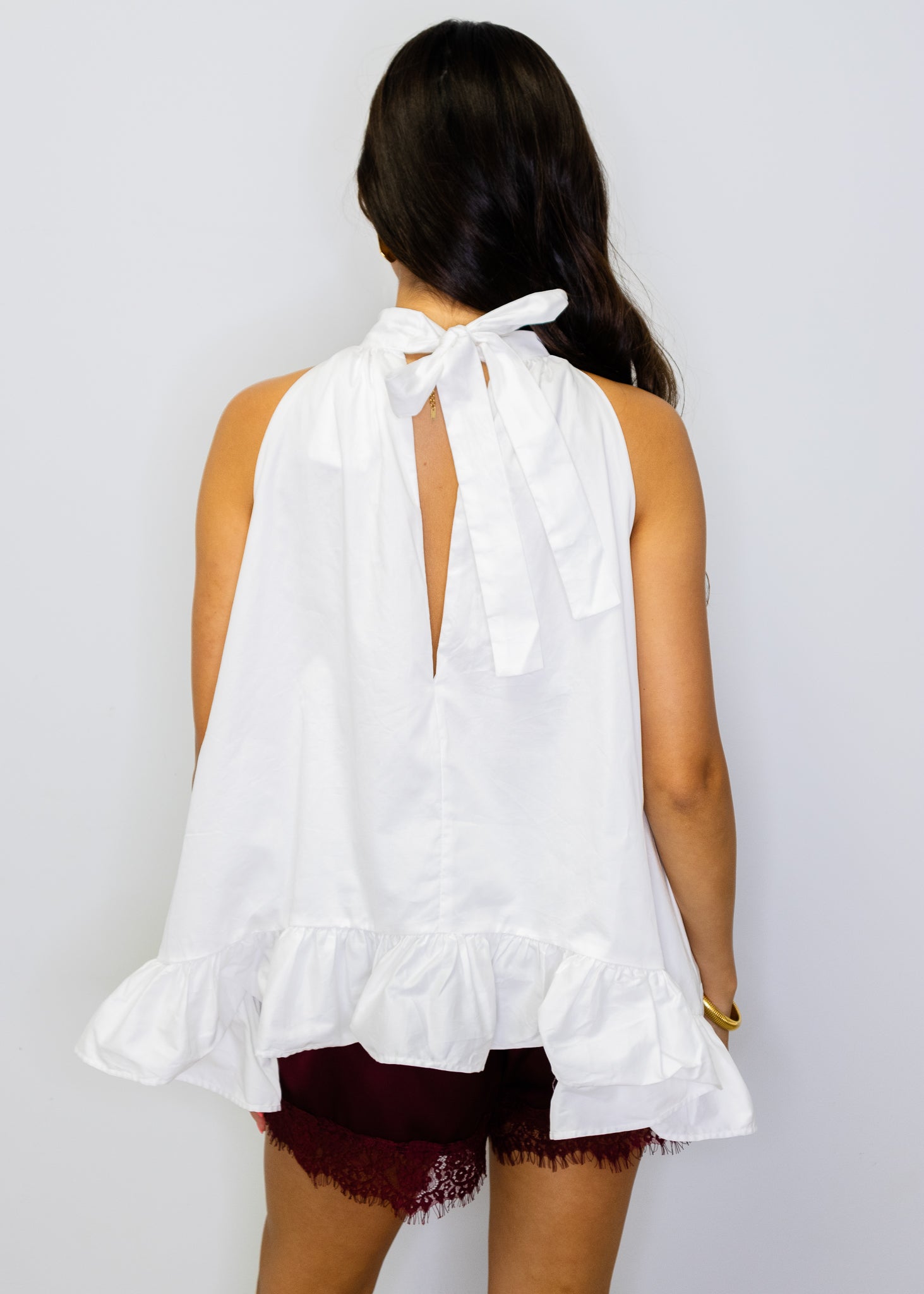White Halter Tie Flowy Top