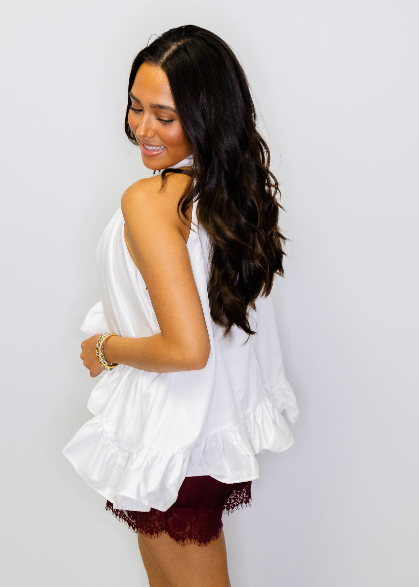 White Halter Tie Flowy Top