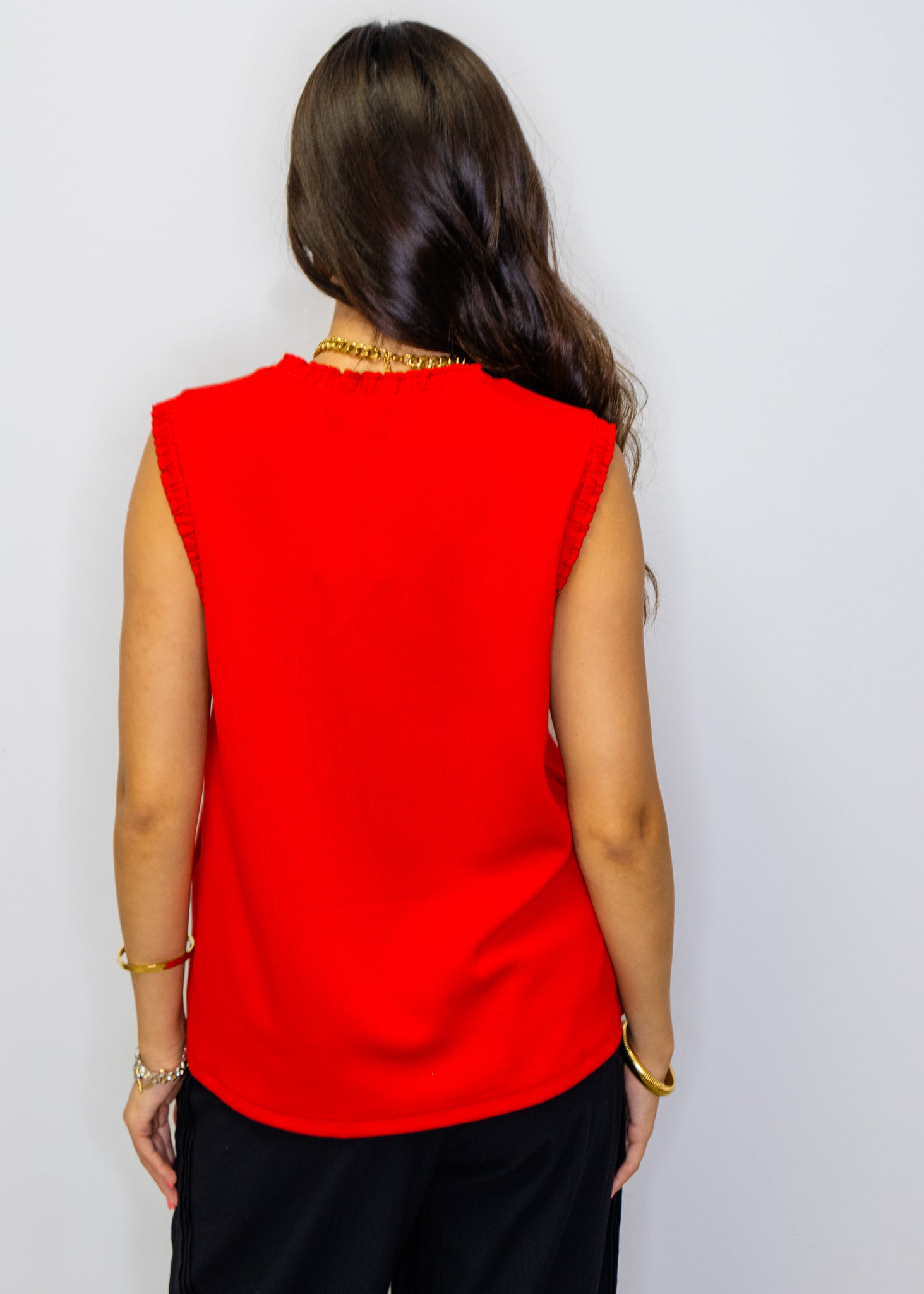 Red Smocked Edge Sleeveless Top