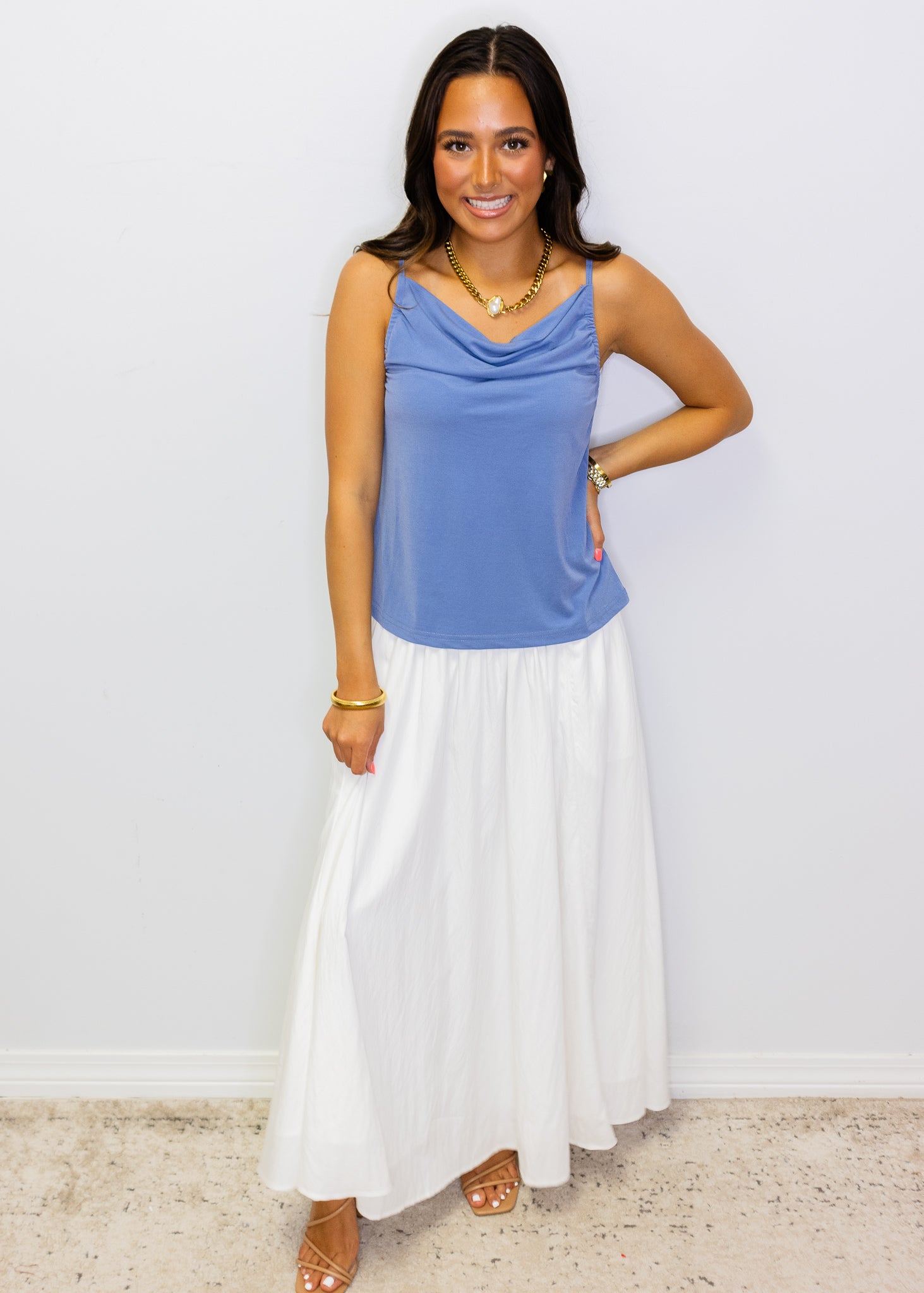 Blue Cowl Neck Cami Top