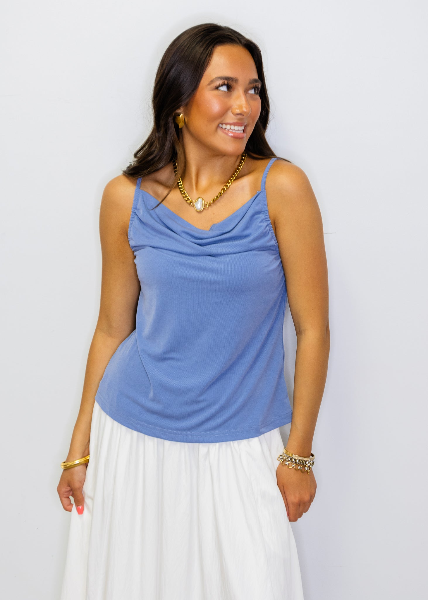 Blue Cowl Neck Cami Top
