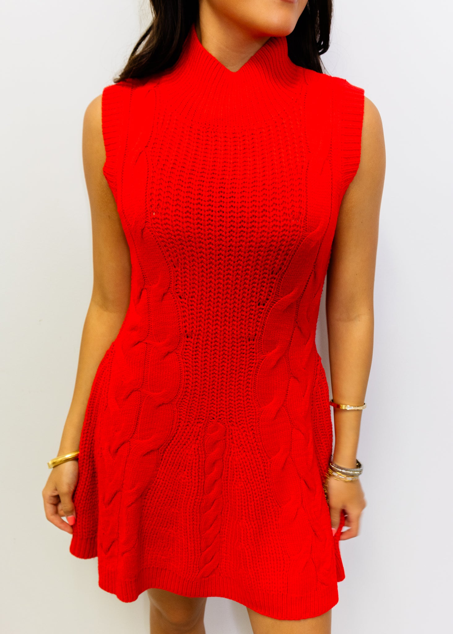 Red Mock Neck Sweater Dress