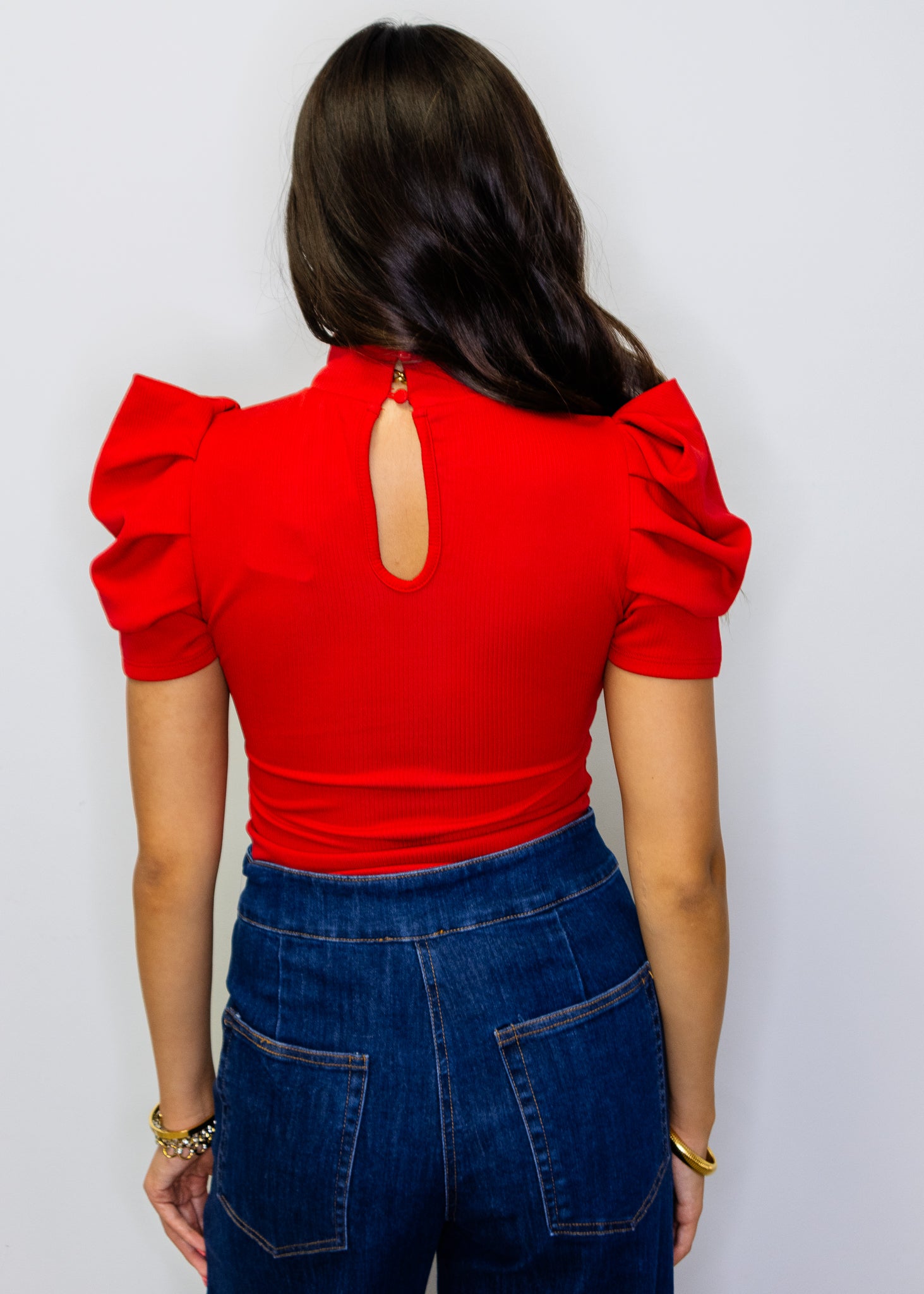 Red Puff Sleeve Bodysuit