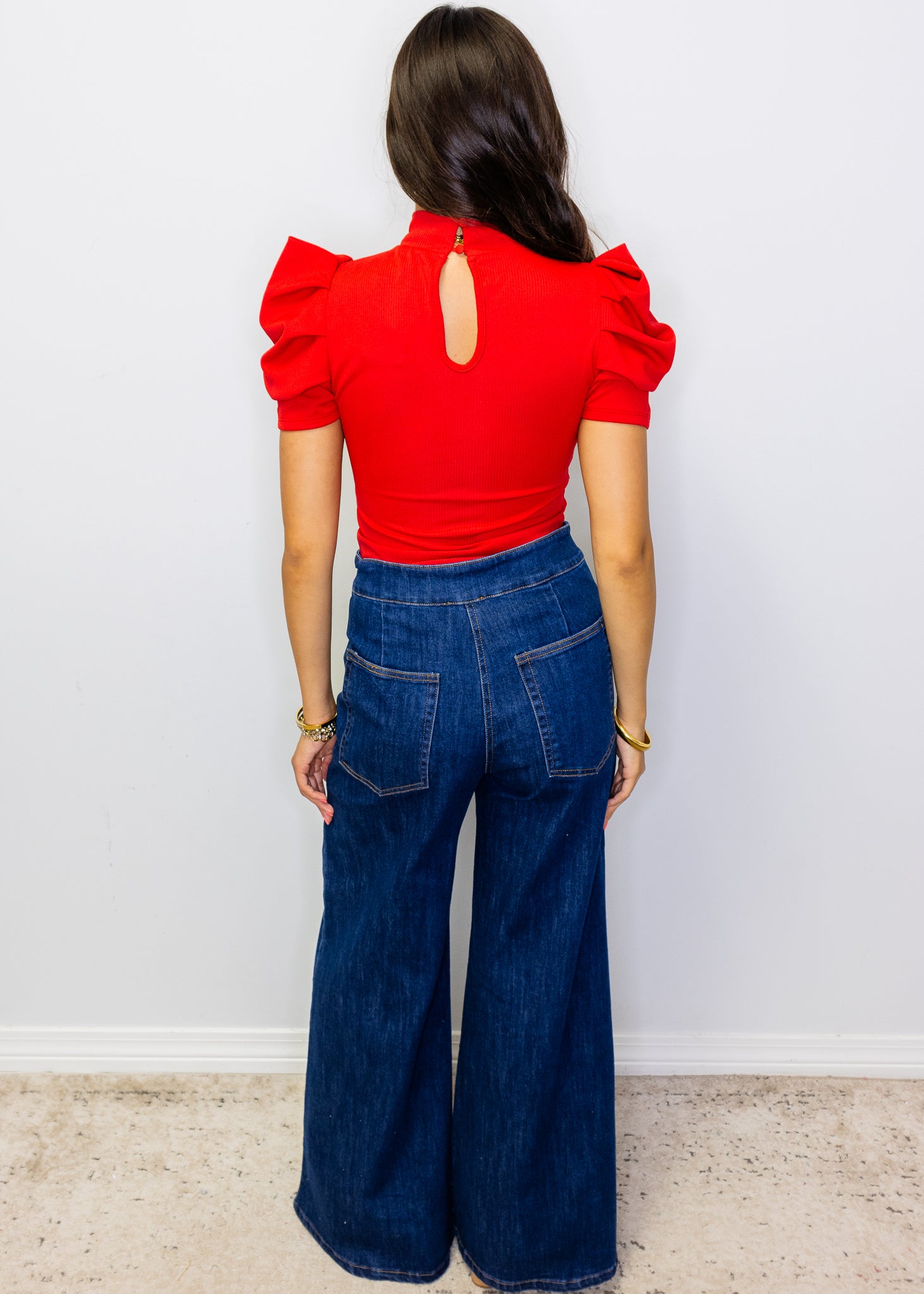 Red Puff Sleeve Bodysuit