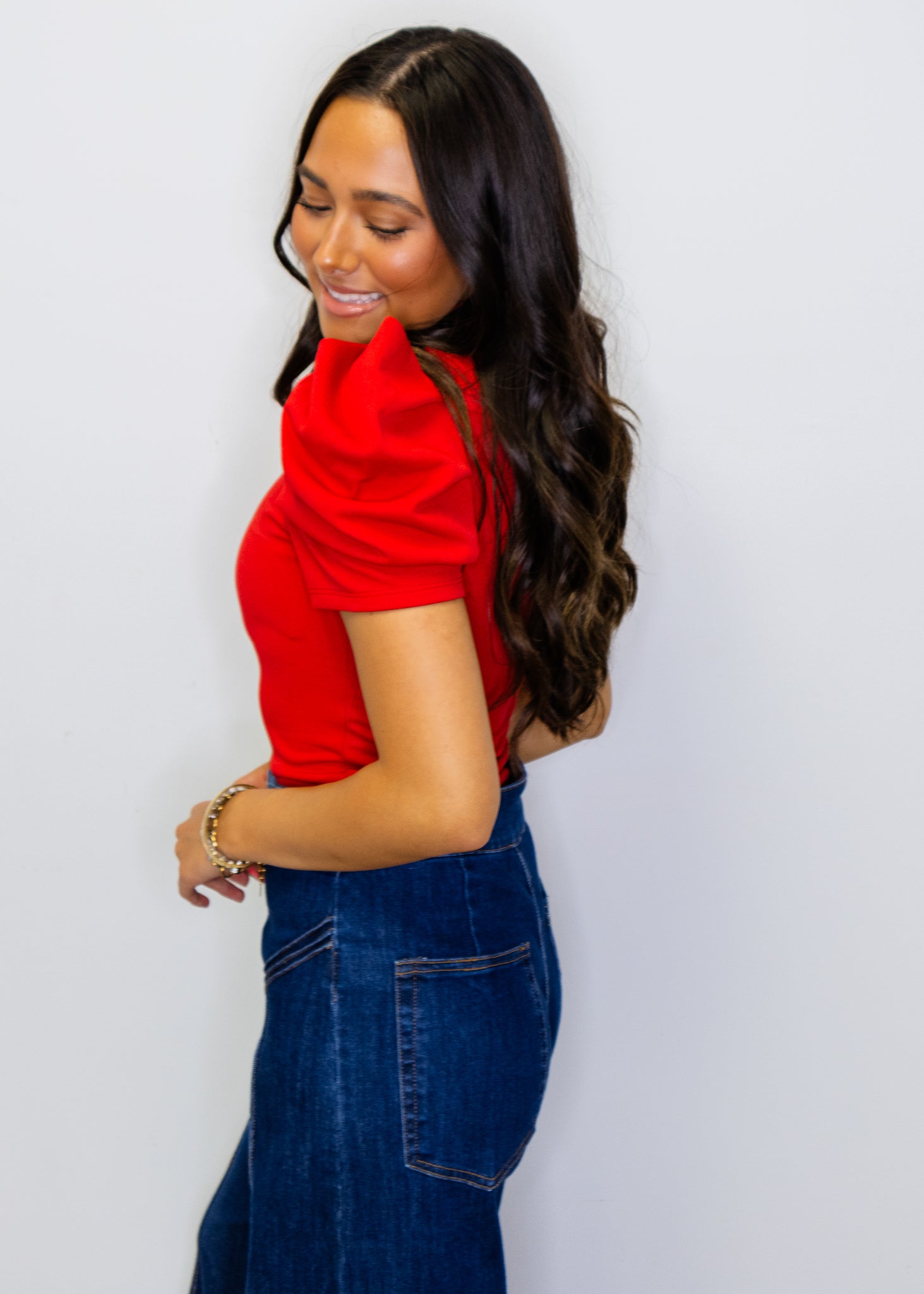 Red Puff Sleeve Bodysuit