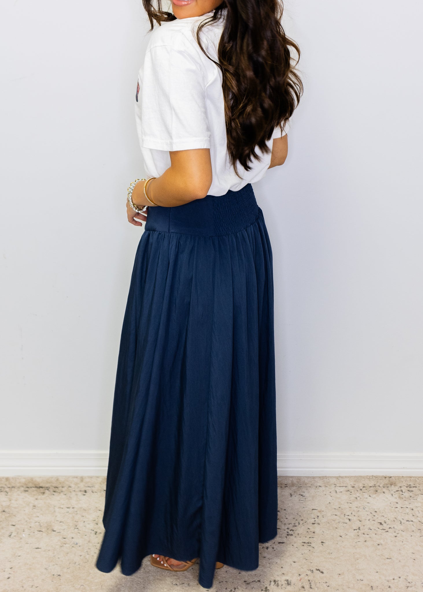 Navy High Waist Maxi Skirt