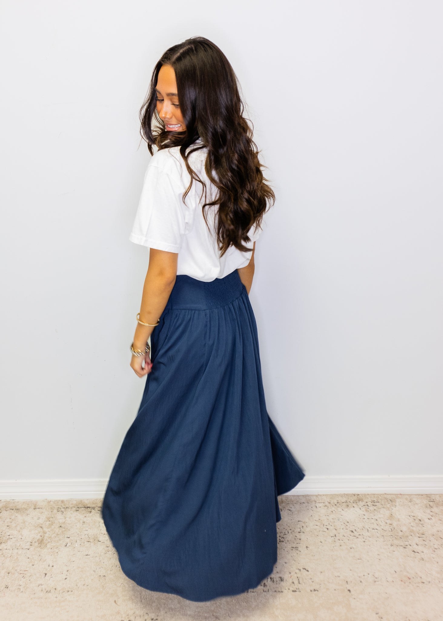 Navy High Waist Maxi Skirt