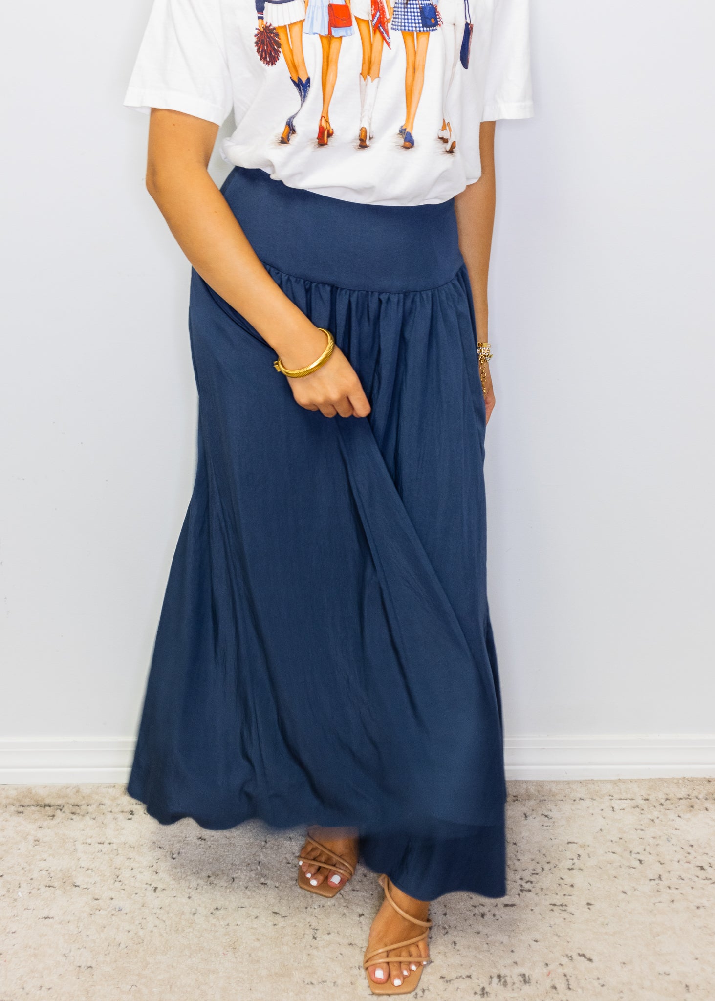 Navy High Waist Maxi Skirt