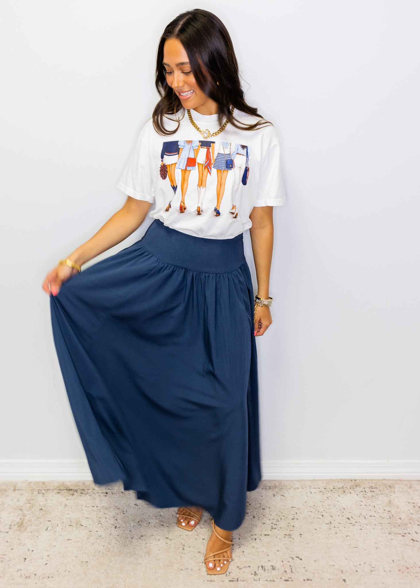Navy High Waist Maxi Skirt