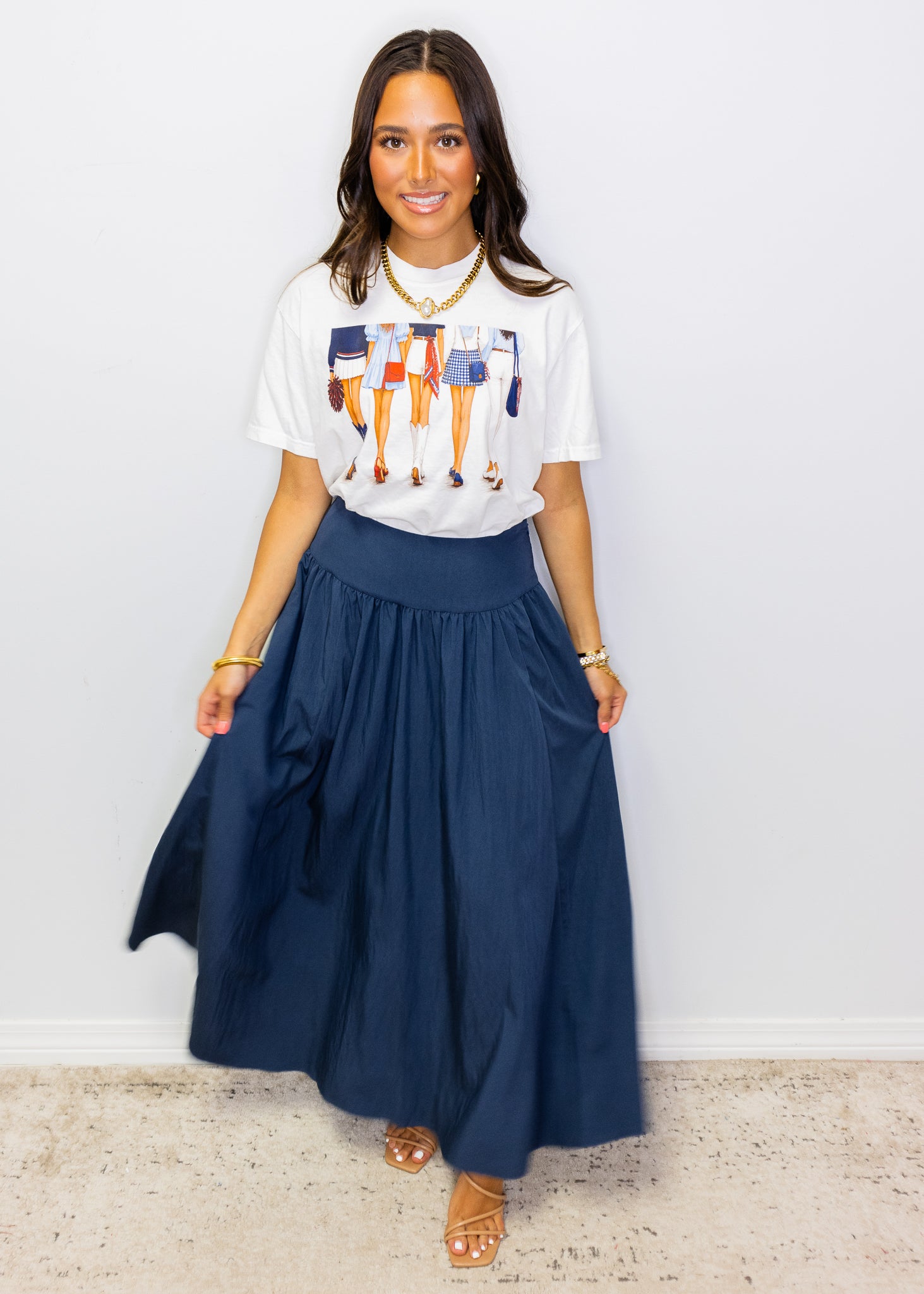 Navy High Waist Maxi Skirt