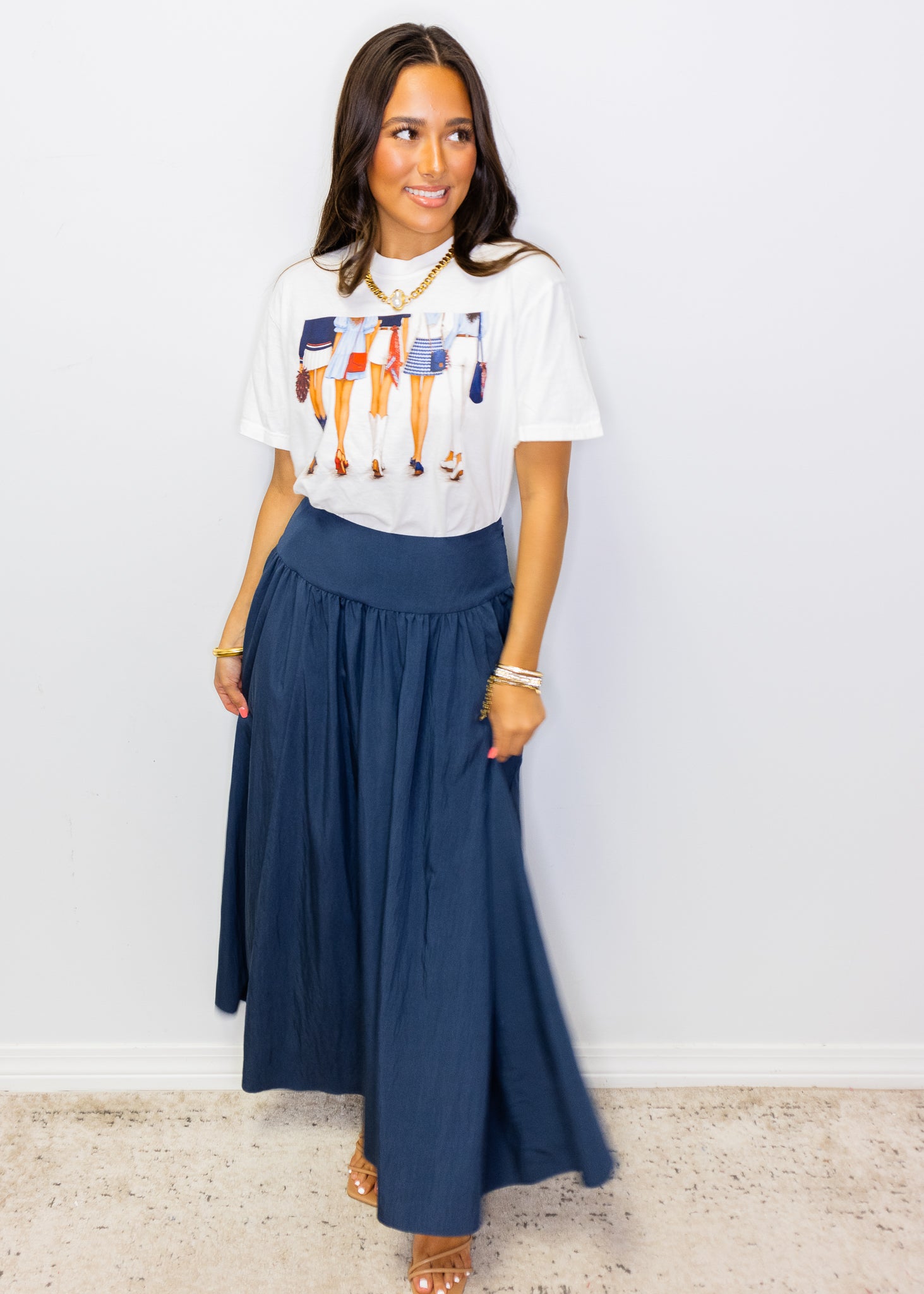 Navy High Waist Maxi Skirt